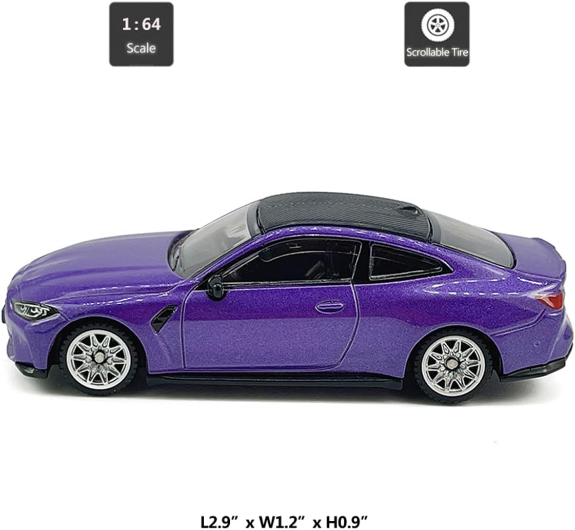 1:64 Scale 2022 M4 G82 Model Car Sports Diecast Toy Cars Metal Alloy Children’s Die-cast Vehicles, Collection for Men, Toys for Boys Kids Gifts, Cake Topper, Purple