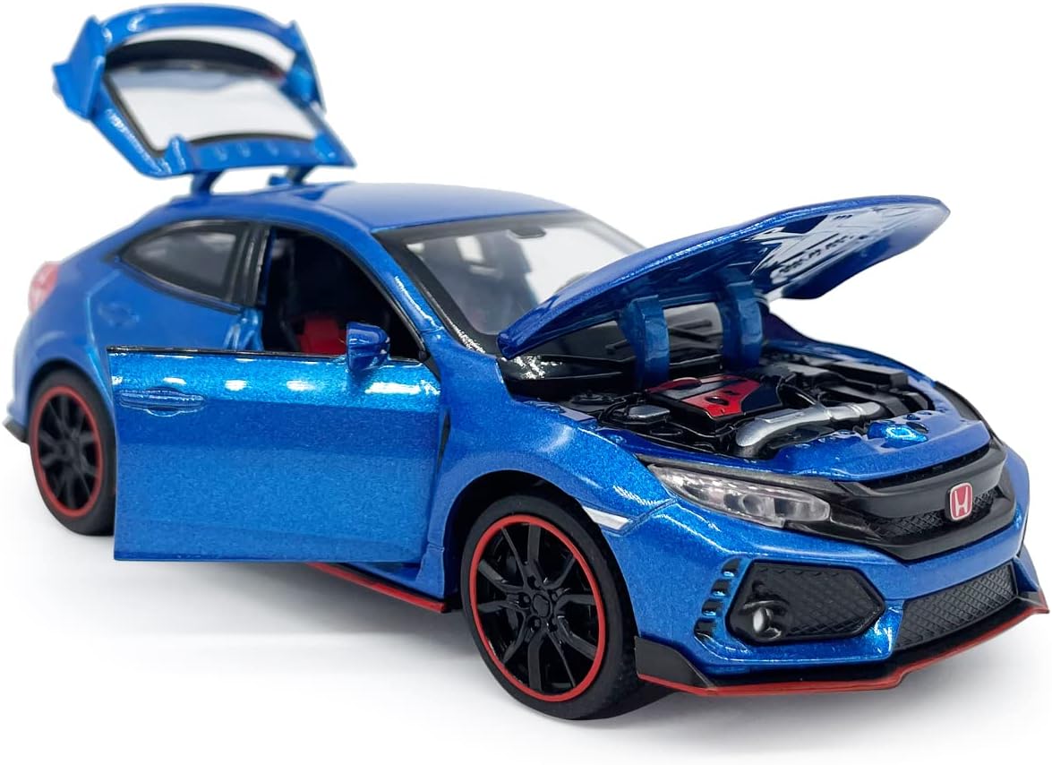 Alternative view of 2017 Civic Type R Model Car Hatchback Sports Diecast Toy Cars 1/32 Scale Metal Pull Back Children's Die-cast Vehicles, Doors Open Light Sound, Boys Toys Kids Gifts Collection for Men, Blue