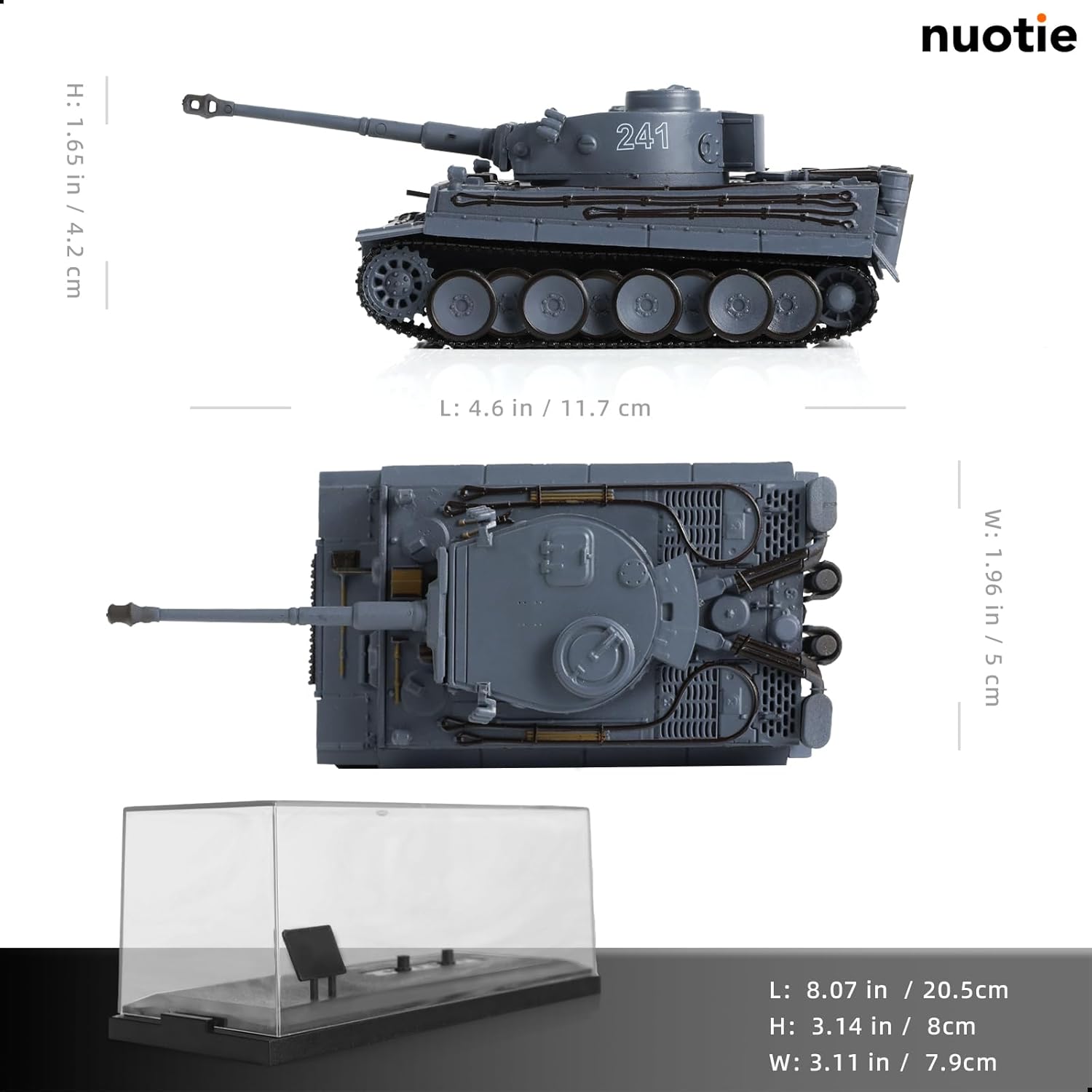 NUOTIE 1/72 Scale Tiger I Military Heavy Tank Model Classic WWII German Diecast Vehicle Tank Model with Transparent Storage Box Gift or Collection for Adults