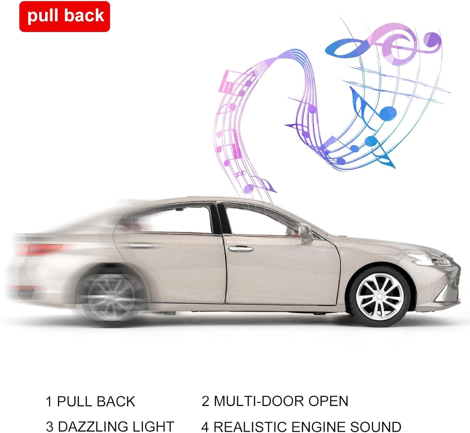 Alternative view of WAKAKAC Model Car 1/24 Lexus ES300 Alloy Diecast Collectible Toy Car with Light and Sound, Toy Vehicle Door Can Be Opened for Boys Kids Toddler, Gift Silver