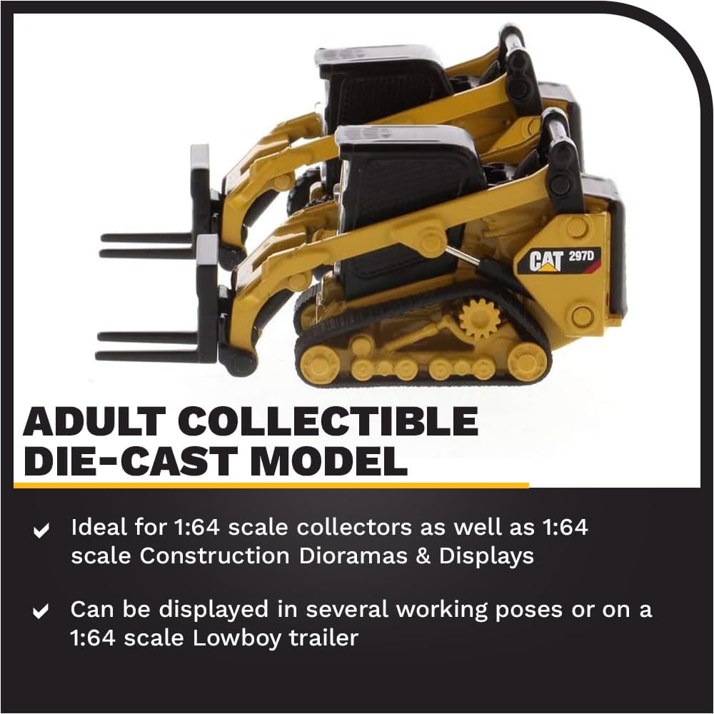 Alternative view of Diecast Masters 1:64 Scale Caterpillar 272D2 Skid Steer Loader & 297D2 Compact Track Attachment Accessories, Play Collect Series Collectible Cat Trucks Construction Equipment, Model 85693