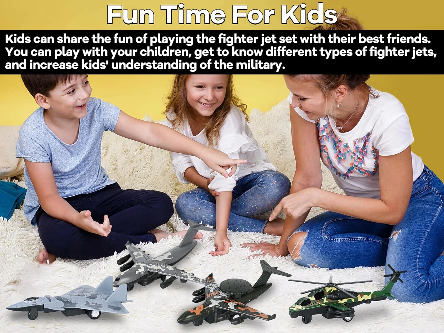 Crelloci 4PCS Army Airplane Toys Set-Diecast Aircraft Plane Model Kit Military Fighter Jet Playset Helicopter Camouflage Pull Back Aircraft Kids Play Vehicle for 3+Year Old Boys Girls