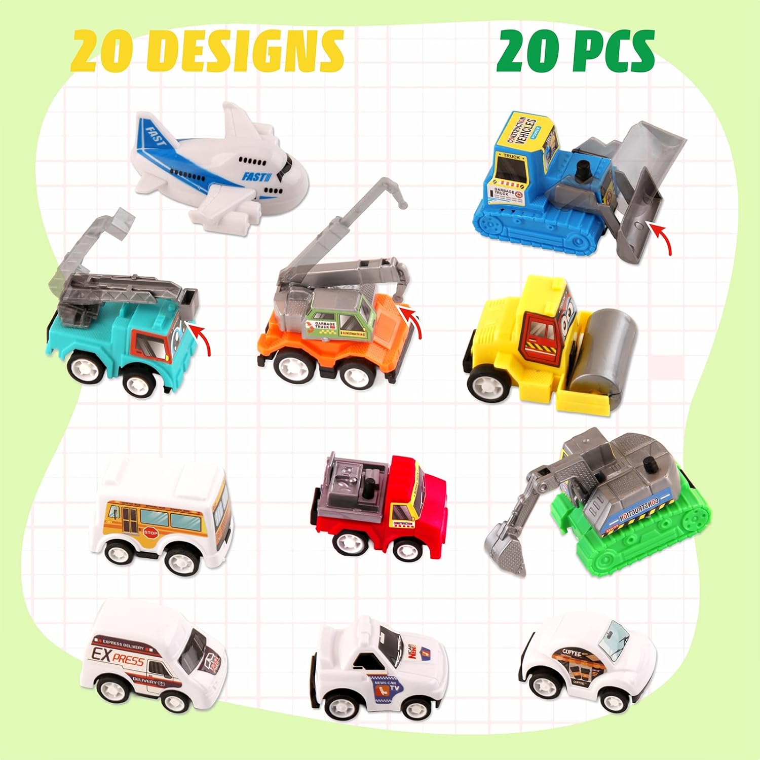Alternative view of Yvzean 20 PCS Pull Back City Die-Cast Cars Trucks Vehicles Toy Stocking Stuffers for Toddlers Kids Grandkids Party Favor Goodie Bags Stuffers for Kids Christmas Birthday Gifts (20 Pack)