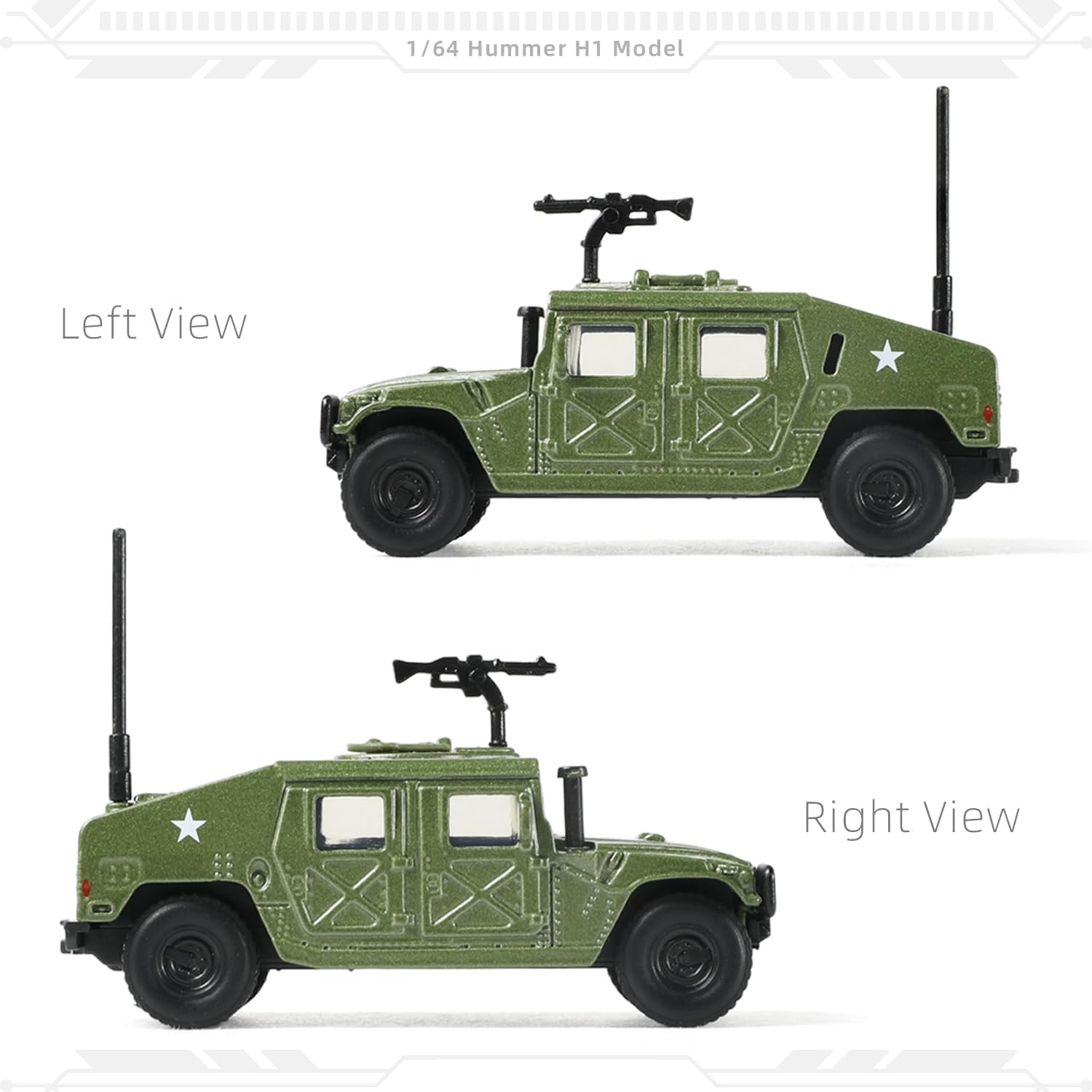 Alternative view of NUOTIE 1/64 Hummer H1 Car Model Military Truck Off Road Vehicle Die-cast Metal Model Kit Military Armored Car Multifunctional Truck Armored for Adults Collection or Gift