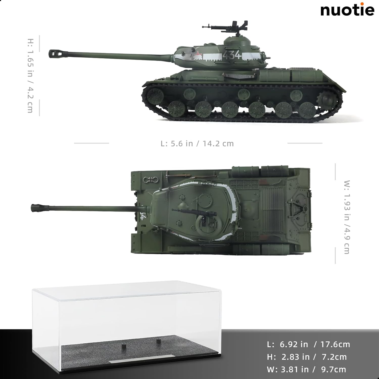 NUOTIE 1/72 Scale is-2 Military Heavy Tank Model Classic World War II Soviet Metal Diecast Vehicle Tank Model with Transparent Storage Box Gift or Collection for Adults