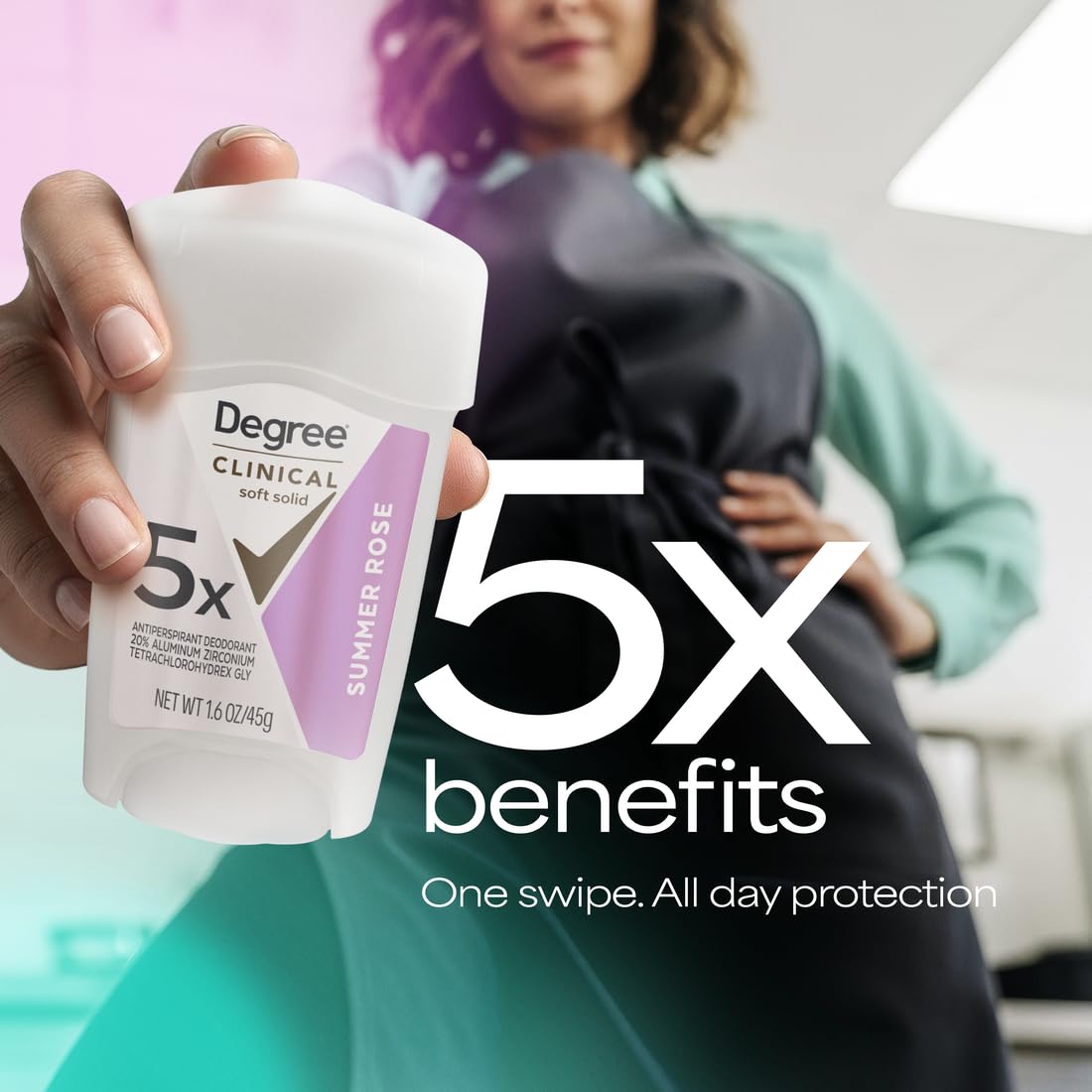 Degree Clinical Strength Antiperspirant Deodorant 96-Hour Sweat and Odor Protection Summer Rose Soft Solid 5x Types of Sweat 1.6 oz