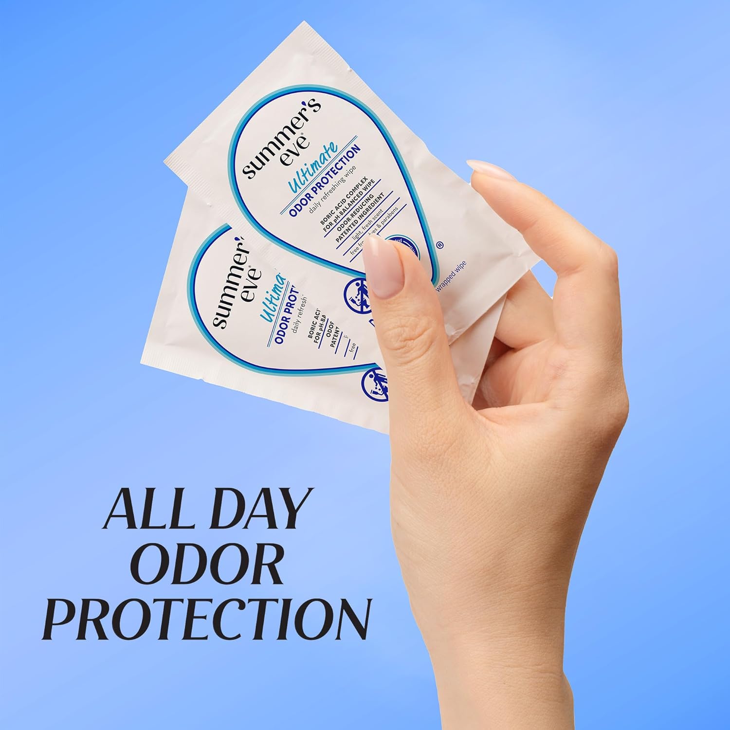 Summer's Eve Ultimate Odor Protection Daily Feminine Wipes, Gentle pH-Balanced Formula with Boric Acid Cleanses & Removes Vaginal Odor, Individually Wrapped Body Wipes, 12 Count