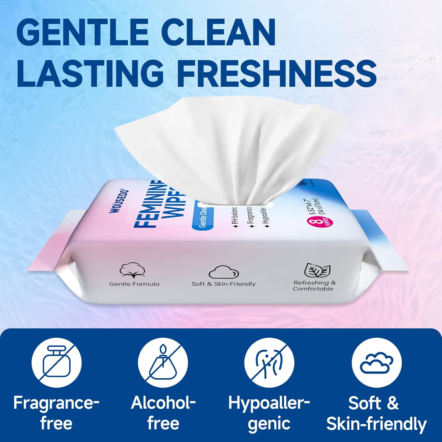 Feminine Hygiene Wipes for Women, pH Balanced & Hypoallergenic Intimate Wipes, Alcohol-Free, Gentle Female Personal Wipes, Convenient Mini Packs for Daily Use & On-The-Go，64 Wipes (Pack of 8)