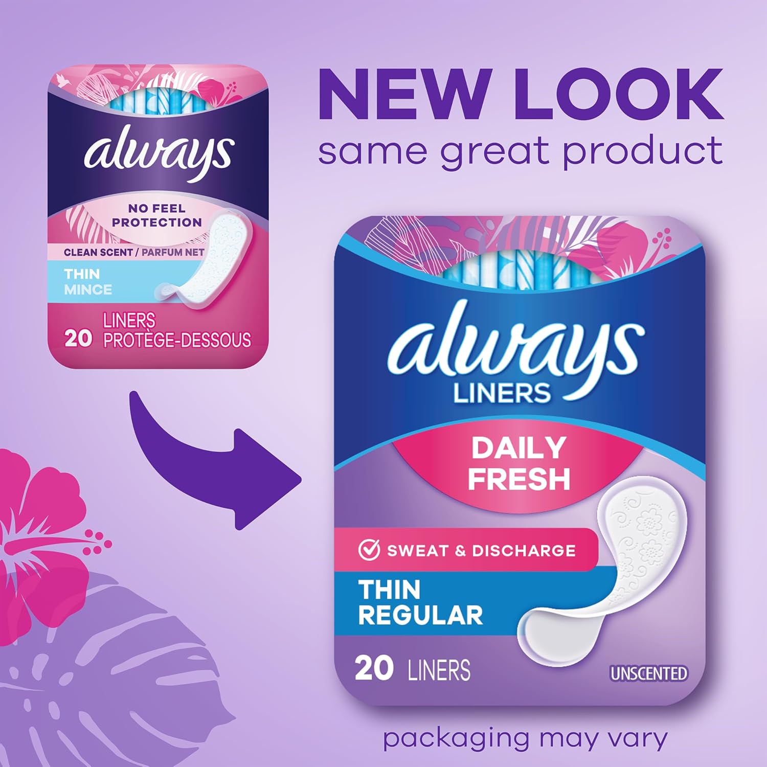Always Daily Fresh Thin Liners, Regular Absorbency, Unscented Panty Liners, 216 Count