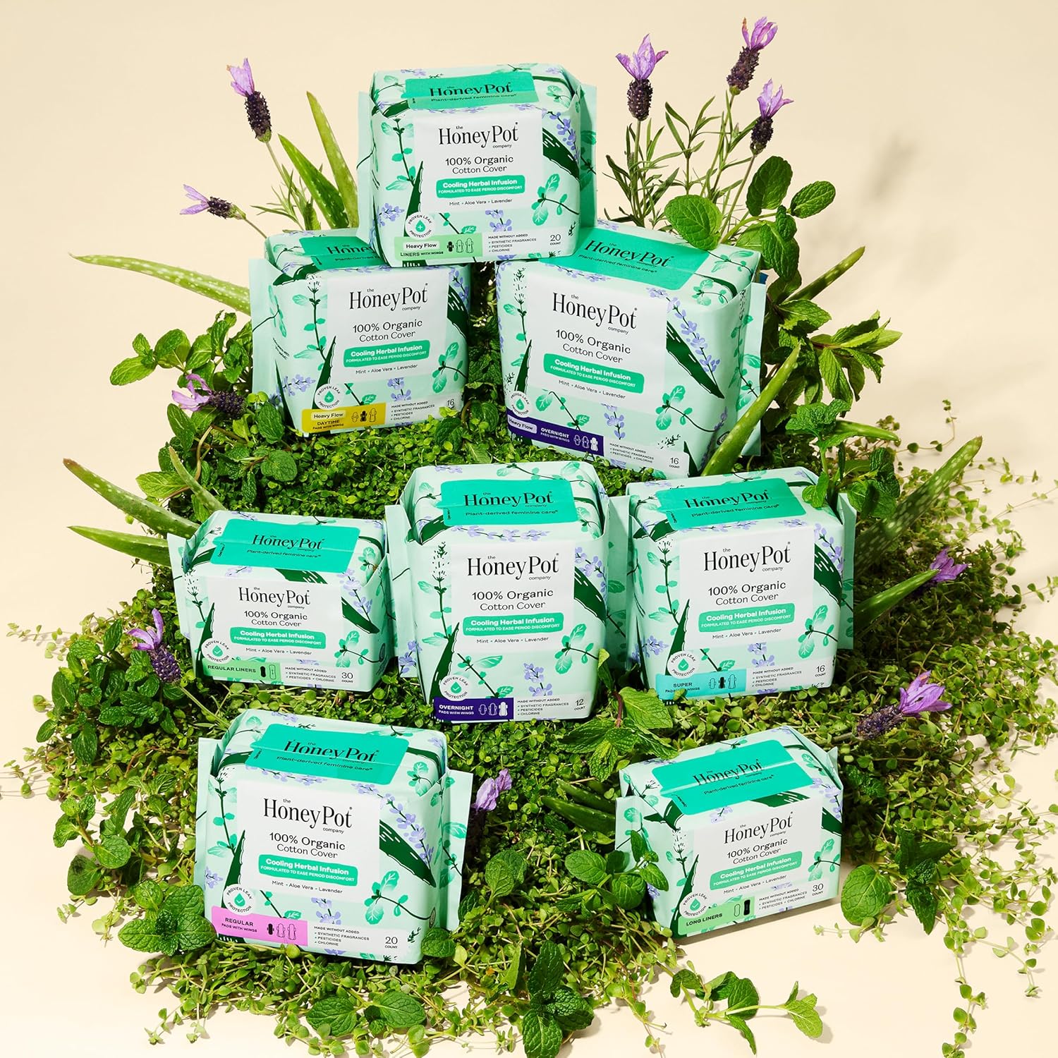 The Honey Pot Company - Herbal Sanitary Pads for Women - Heavy Flow w/Wings - Infused w/Essential Oils for Cooling Effect & Organic Cotton Cover - Feminine Care - 16 ct - Image 8