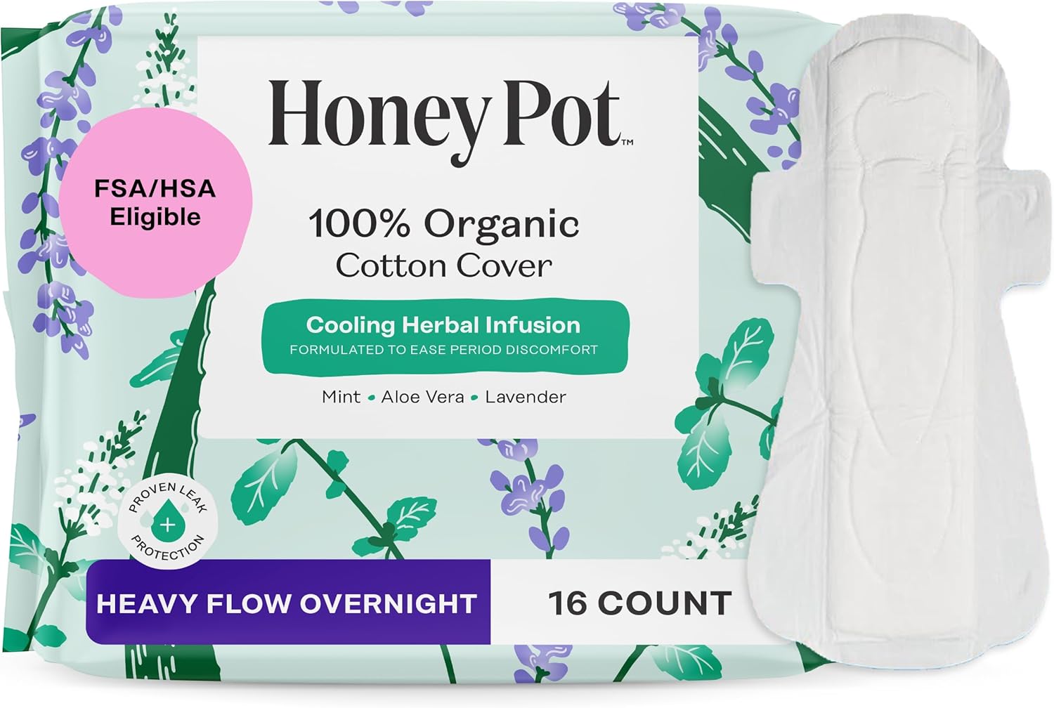 The Honey Pot Company - Herbal Sanitary Pads for Women - Heavy Flow w/Wings - Infused w/Essential Oils for Cooling Effect & Organic Cotton Cover - Feminine Care - 16 ct - Image 9