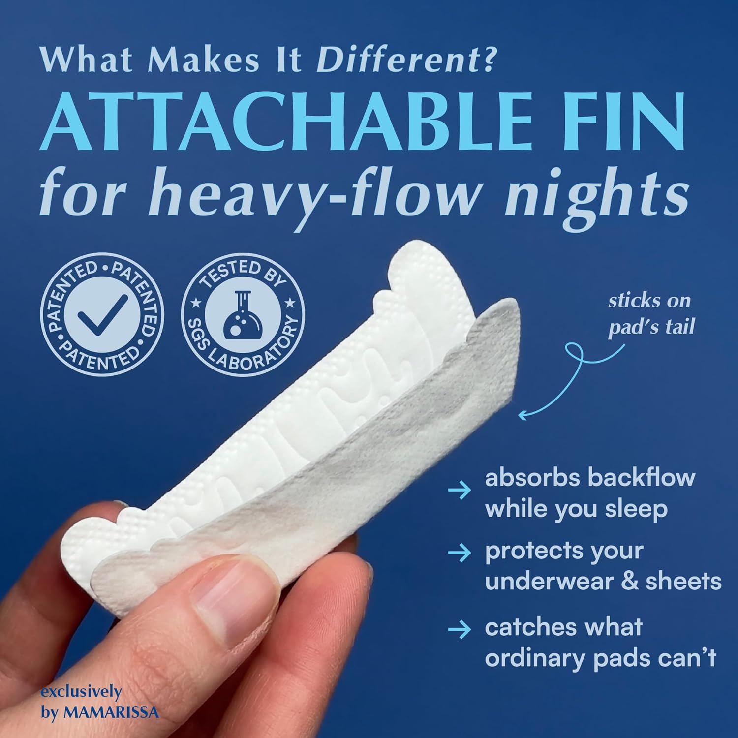 MAMARISSA Overnight Pads with Wings u2013 Size 3 (Mini Pad) u2013 Ultimate Leak-Free Protection with Absorbent FIN Technology u2013 30 Sanitary Napkins with pH-Balanced Wipes u2013 Sanitary Pads for Women & Teens