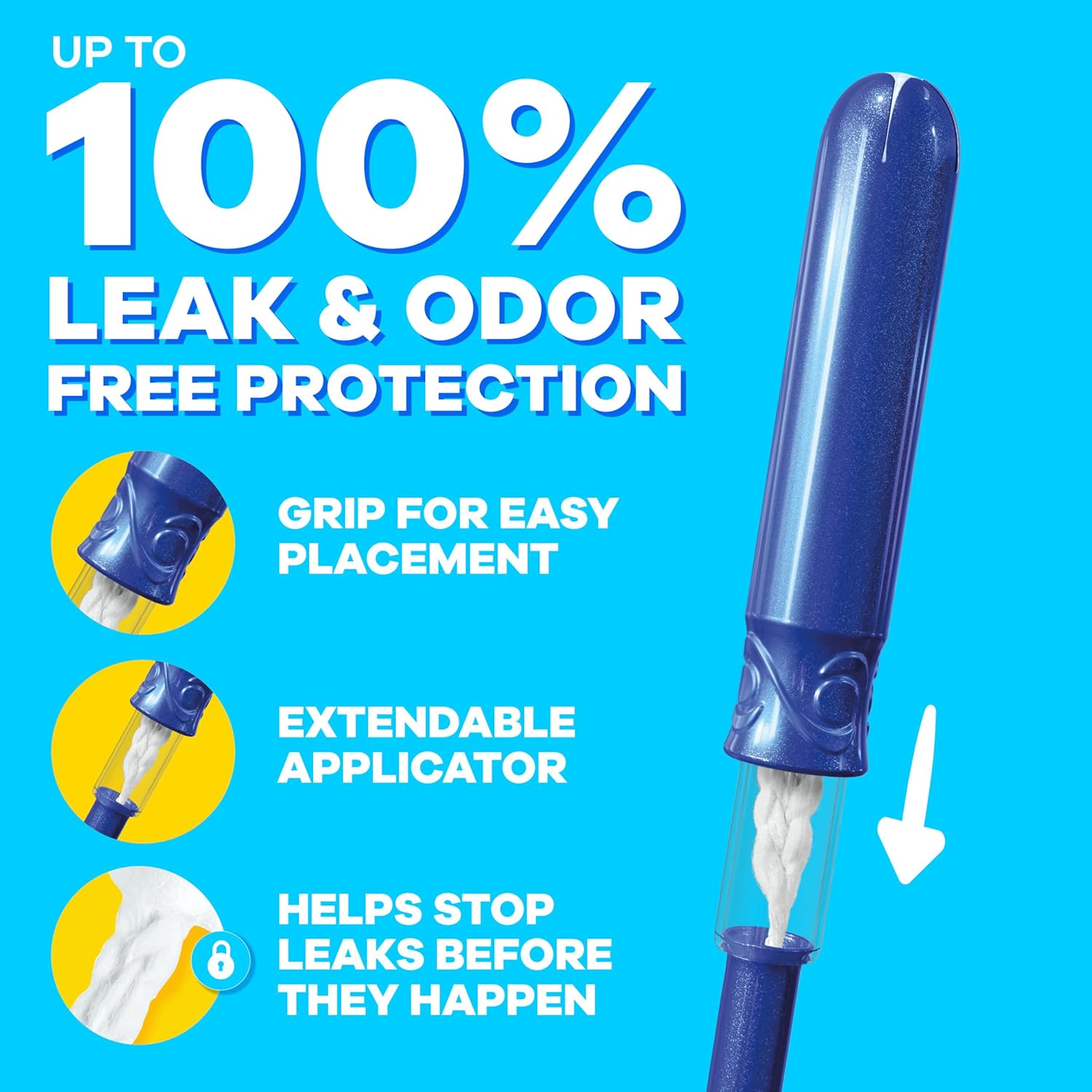 Tampax Compact Pearl Tampons for Women Multipack, with LeakGuard Braid & Extendable Applicator, Super/Super Plus Absorbency, Compact Extendable Applicator, Unscented, 30 Count - Image 4