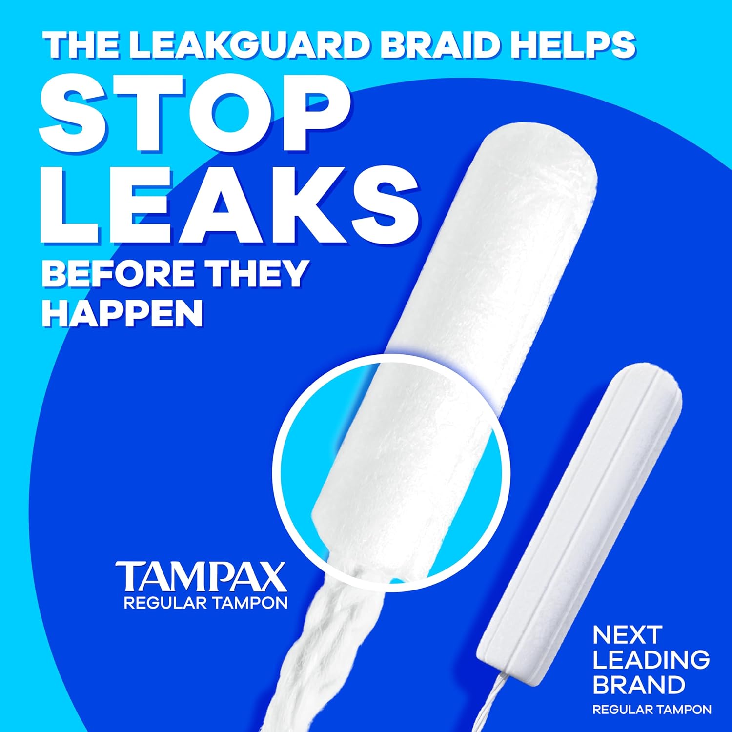 Tampax Compact Pearl Tampons for Women Multipack, with LeakGuard Braid & Extendable Applicator, Super/Super Plus Absorbency, Compact Extendable Applicator, Unscented, 30 Count - Image 5