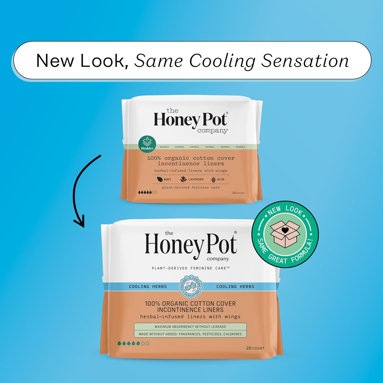 The Honey Pot Company - Herbal Panty Liners for Women - Organic Incontinence w/Wings - Infused w/Essential Oils for Cooling Effect - Postpartum Essentials - Feminine Care - 20ct