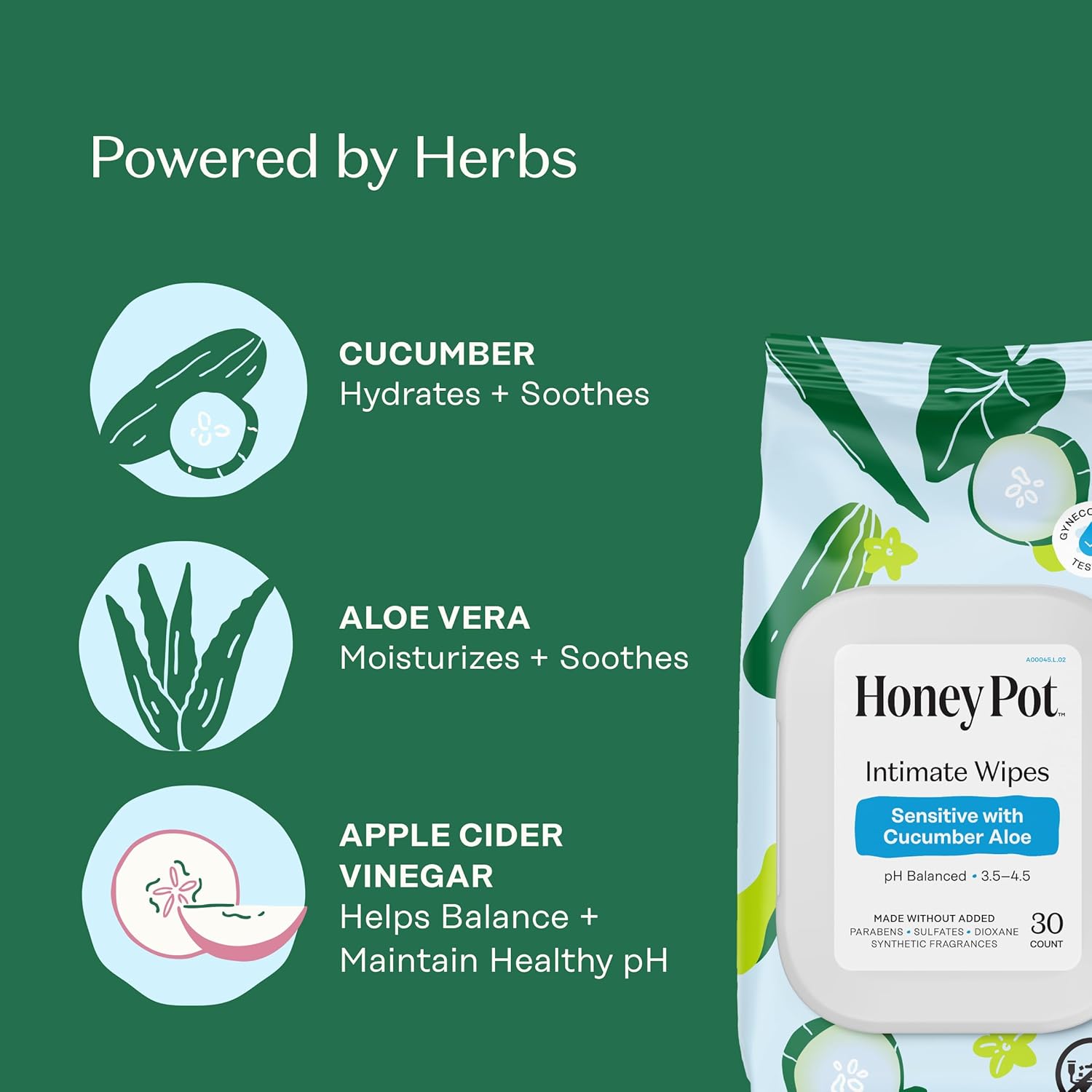 The Honey Pot Company - Feminine Wipes - Daily PH Balancing, Fragrance & Sulfate Free Wipes for Intimate Parts, Body, or Face - Hygiene Products - Cucumber Aloe 30 ct. - Image 2