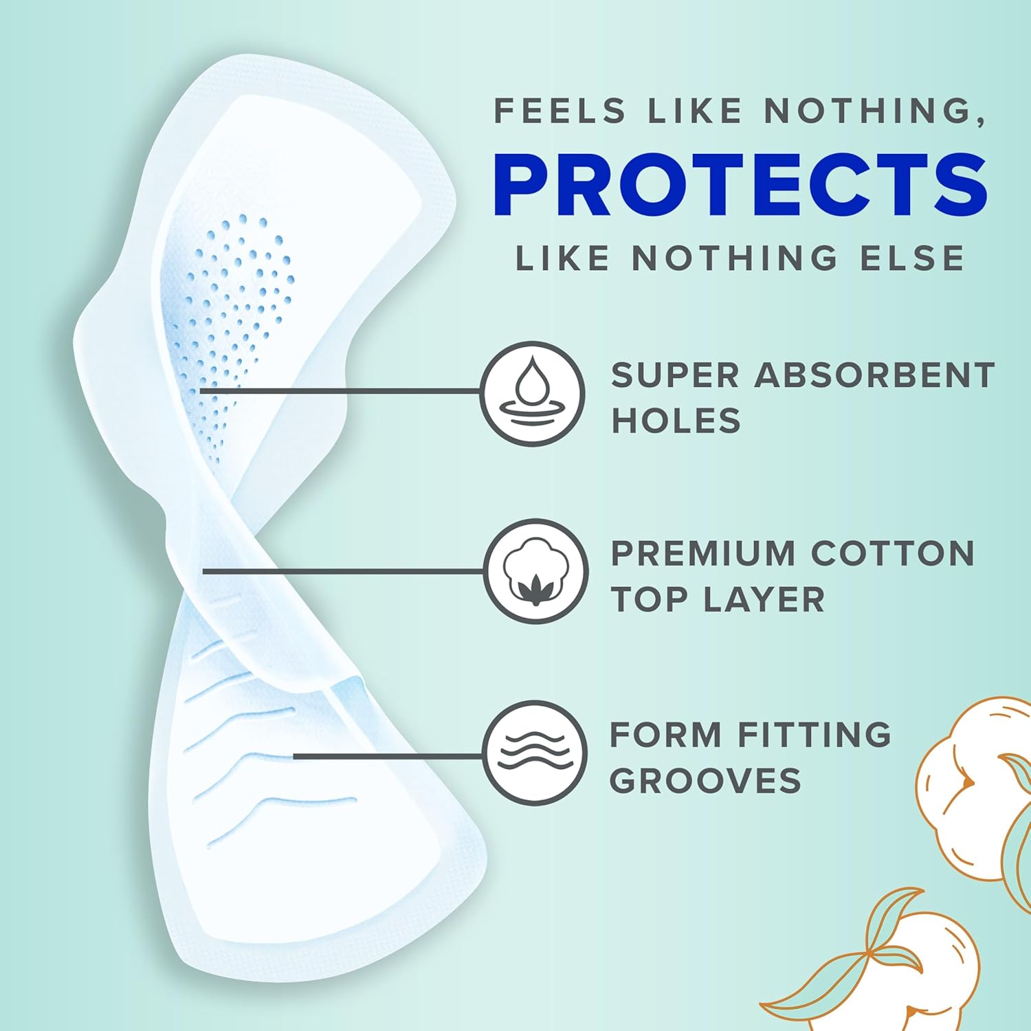 Always Pure Cotton Feminine Pads for Women, FlexFoam Pads with Wings, Size 3, Extra Heavy Flow Absorbency, Unscented, 66 Count (3 Packs of 22)