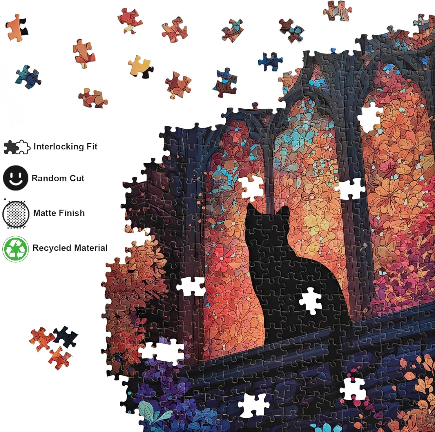 Teemosreal Puzzles for Adults 1000 Pieces, Stained Glass Cat Fantasy Night Moon Scene, Challenging Puzzle Game with Poster, Matte Finish, Interlock Perfectly Frameable Wall Decor Gift - Image 3