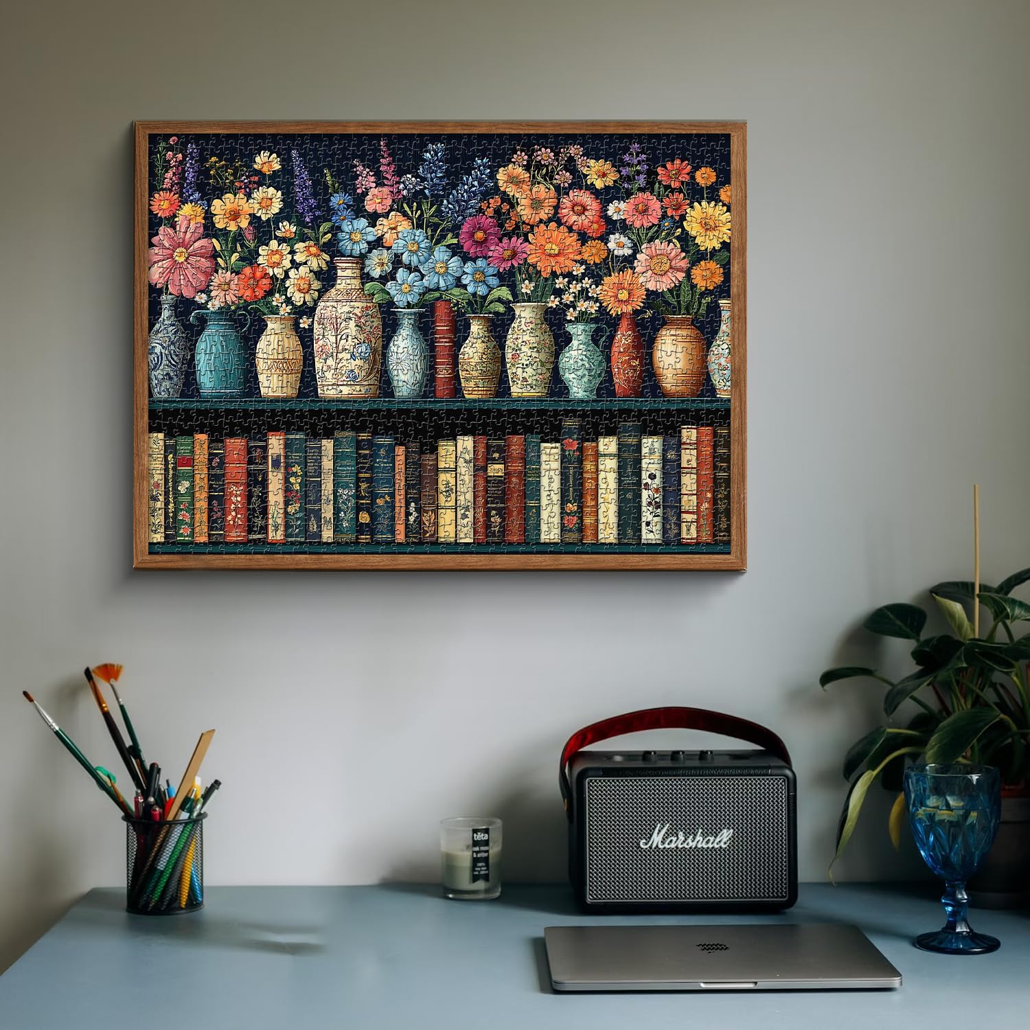 Wildflower Puzzles for Adults 1000 Pieces, PICKFORU Vintage Flower Book Puzzle, Wildflower Pages Jigsaw Puzzle for Book Lover, Floral Art Bookshelf Library Puzzles