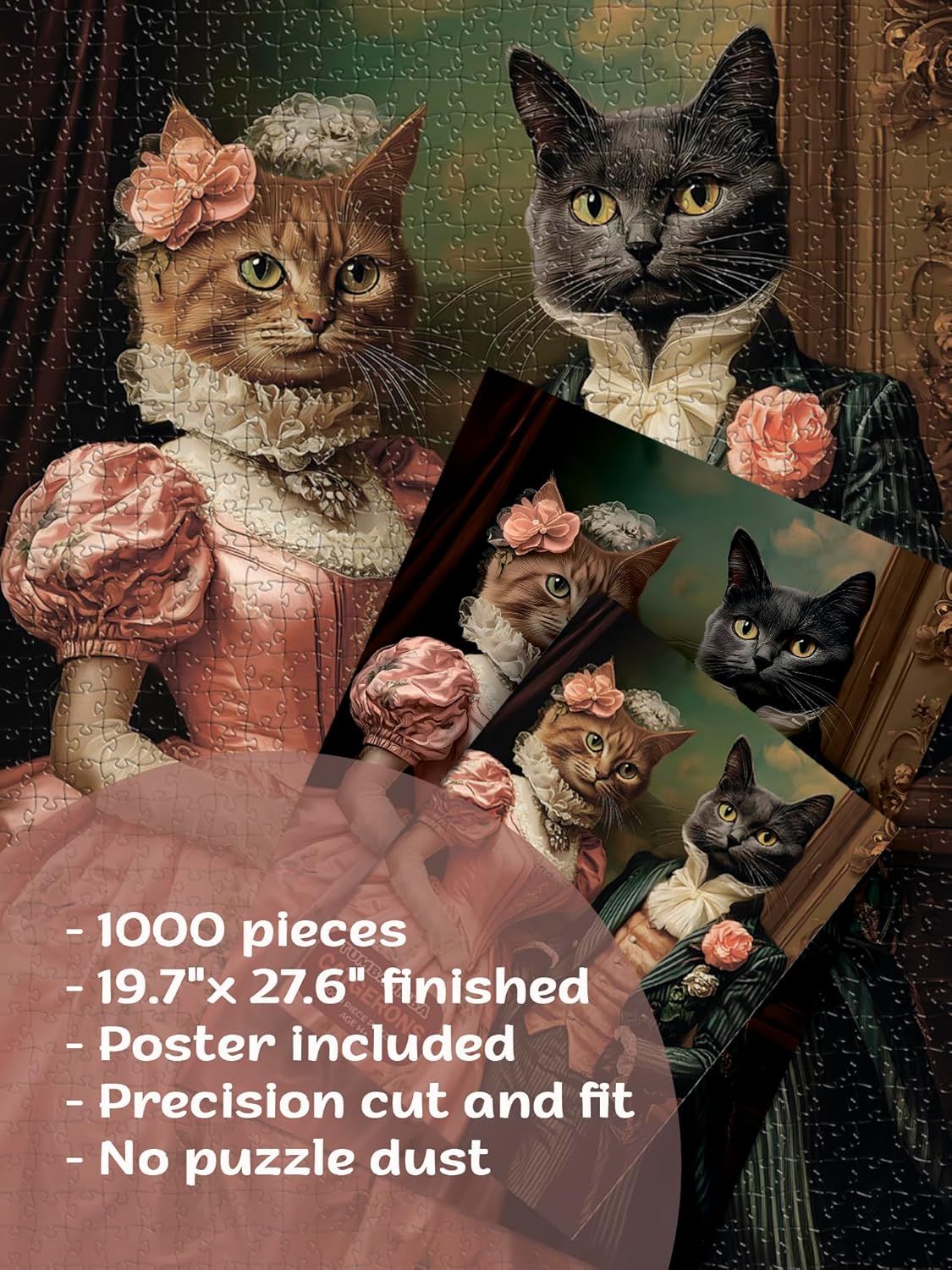 Puzzles for Adults 1000 Pieces, Victorian Cats: The Elegant Pair Portret, Hard Challenging Jigsaw Puzzle for Puzzle Lovers, Bonus Poster Included. Vintage cat Puzzle, Matte Finish.