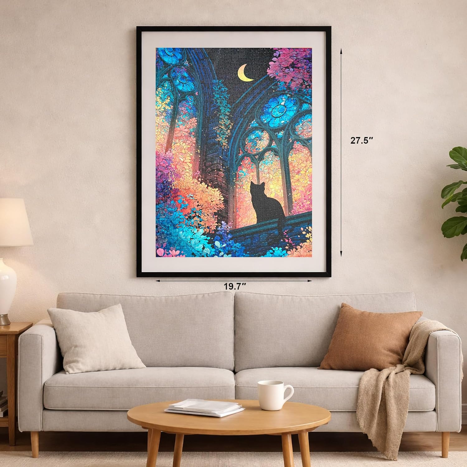 Teemosreal Puzzles for Adults 1000 Pieces, Stained Glass Cat Fantasy Night Moon Scene, Challenging Puzzle Game with Poster, Matte Finish, Interlock Perfectly Frameable Wall Decor Gift - Image 4