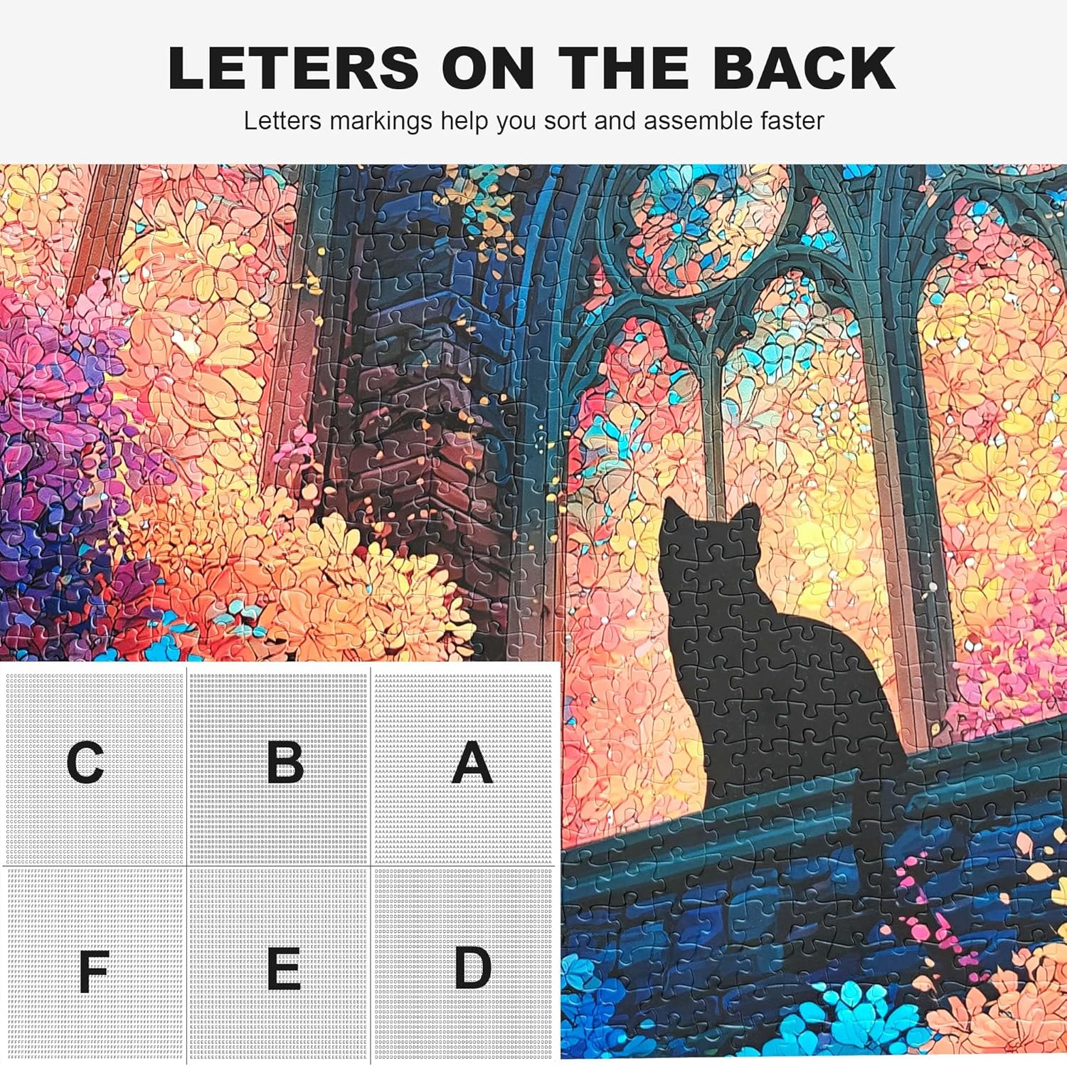 Teemosreal Puzzles for Adults 1000 Pieces, Stained Glass Cat Fantasy Night Moon Scene, Challenging Puzzle Game with Poster, Matte Finish, Interlock Perfectly Frameable Wall Decor Gift - Image 5