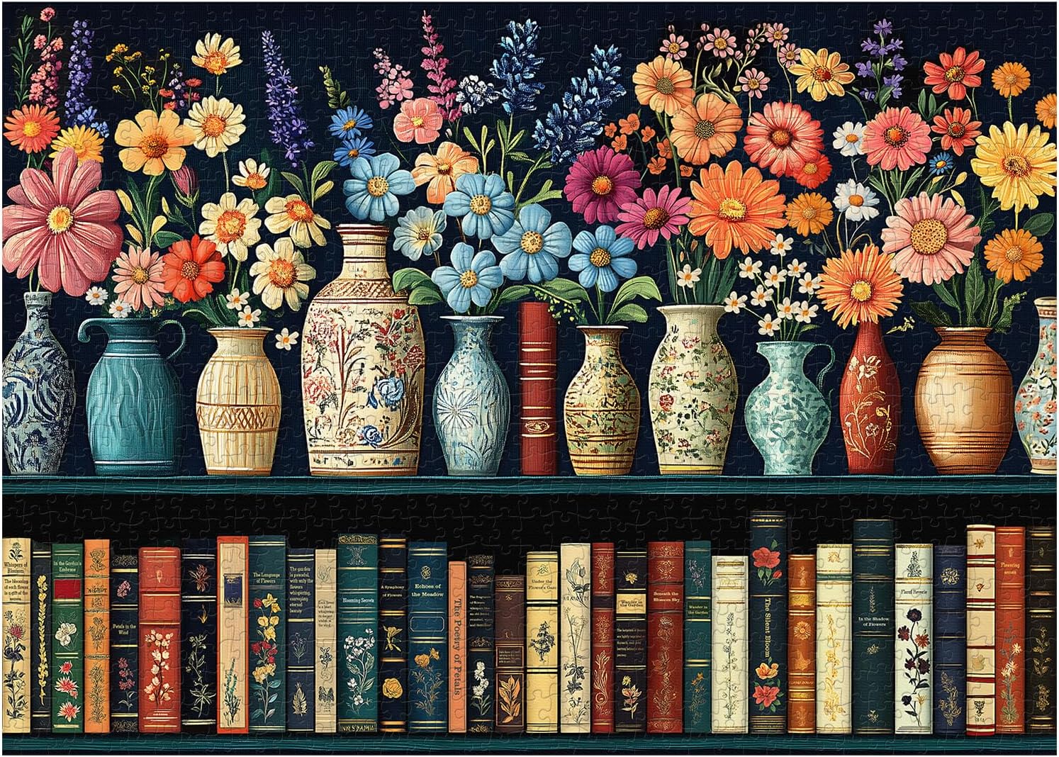 Wildflower Puzzles for Adults 1000 Pieces, PICKFORU Vintage Flower Book Puzzle, Wildflower Pages Jigsaw Puzzle for Book Lover, Floral Art Bookshelf Library Puzzles - Image 3