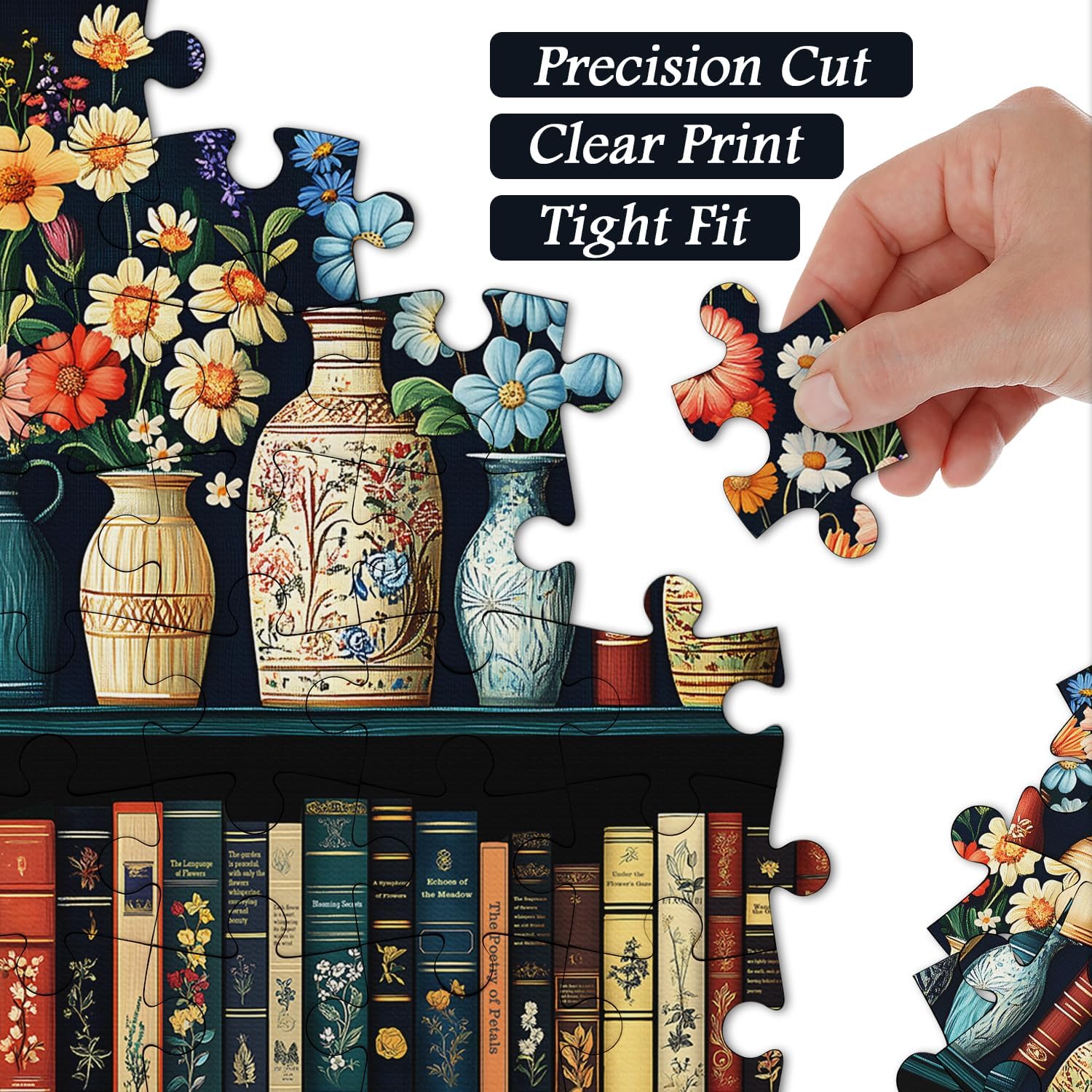 Wildflower Puzzles for Adults 1000 Pieces, PICKFORU Vintage Flower Book Puzzle, Wildflower Pages Jigsaw Puzzle for Book Lover, Floral Art Bookshelf Library Puzzles - Image 4