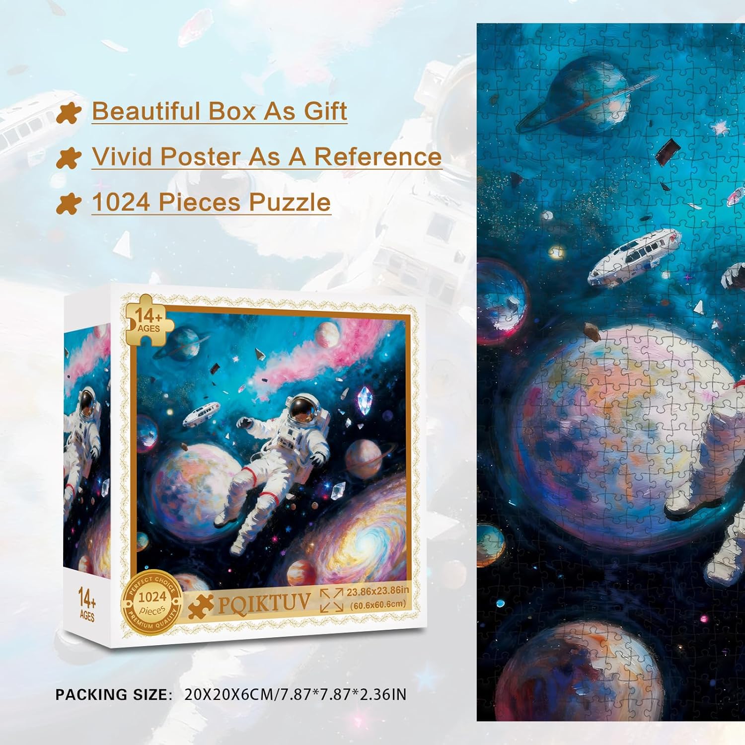 PQIKTUV Puzzles for Adults 1024 Pieces Space Astronaut Galaxy Scene Jigsaw, with Letter Markings, HD Poster, No Dust, Jigsaw Puzzles Impossible Puzzle Family Decoration Giftfor Space Lovers - Image 5