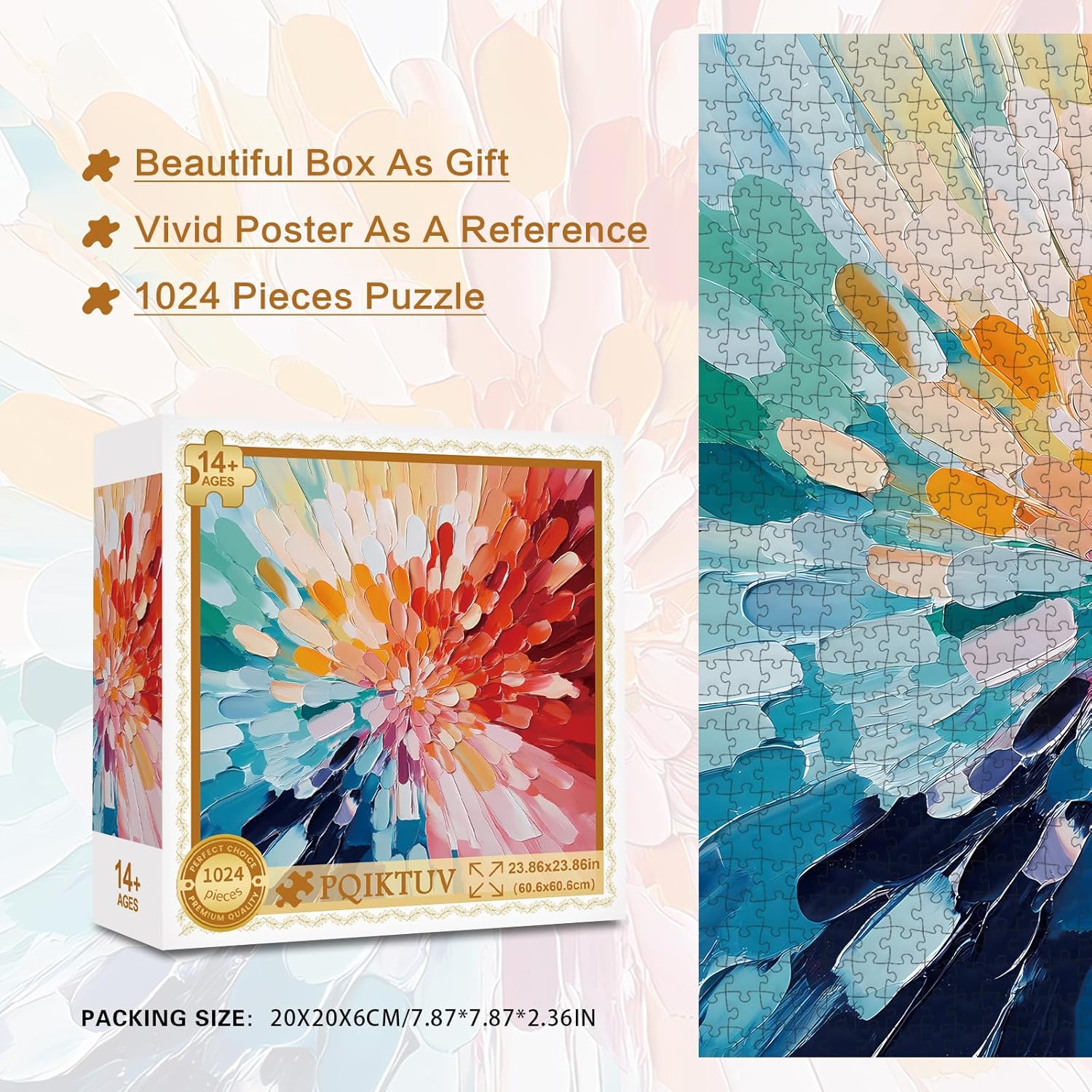 PQIKTUV Puzzles for Adults 1024 Piece Modern Color Explosion Artwork Jigsaw Puzzles with Letters on Back Impossible Challenge Puzzle Interlock Perfectly No Dust Wall Decoration - Image 5