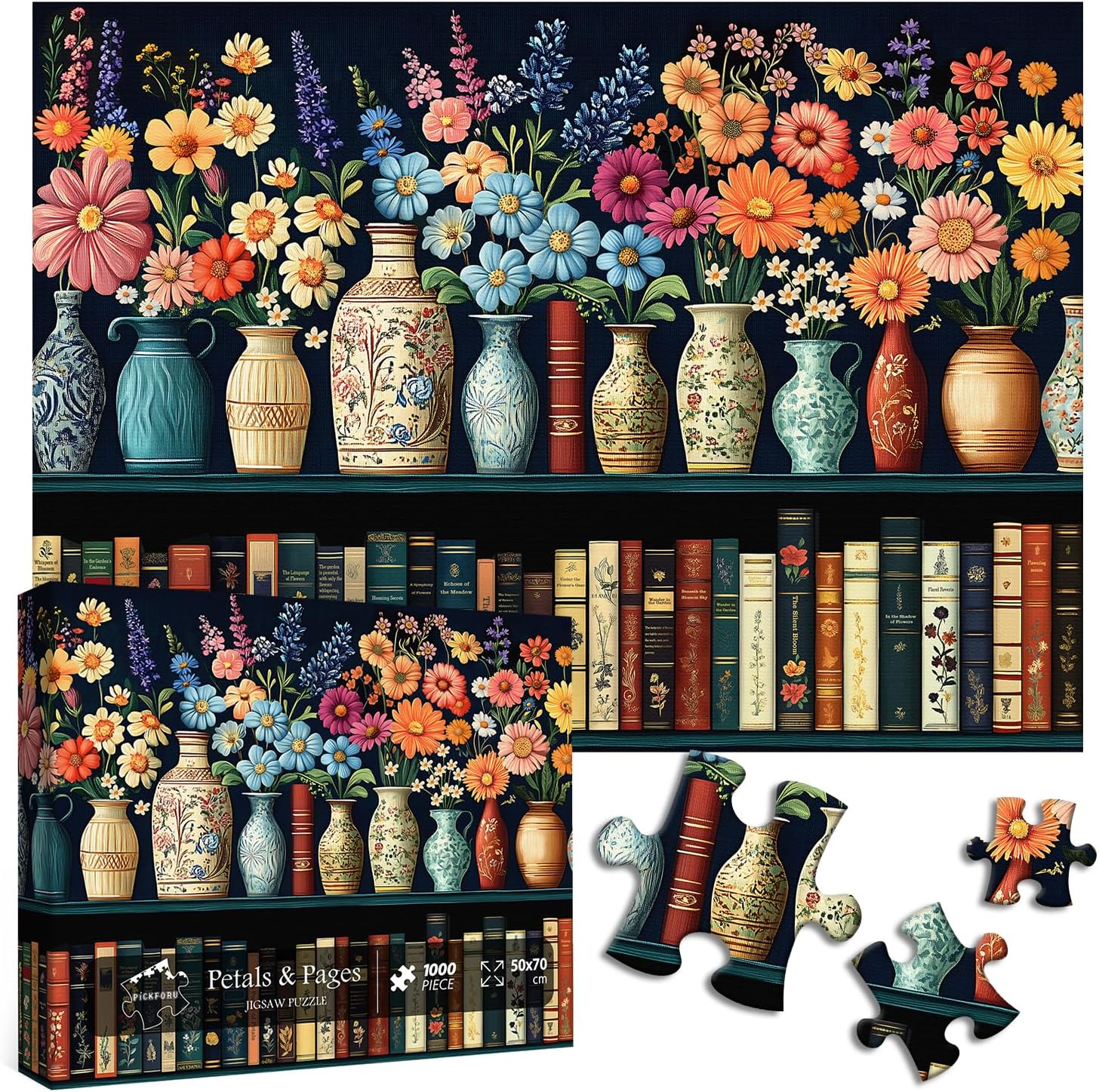 Wildflower Puzzles for Adults 1000 Pieces, PICKFORU Vintage Flower Book Puzzle, Wildflower Pages Jigsaw Puzzle for Book Lover, Floral Art Bookshelf Library Puzzles - Image 8