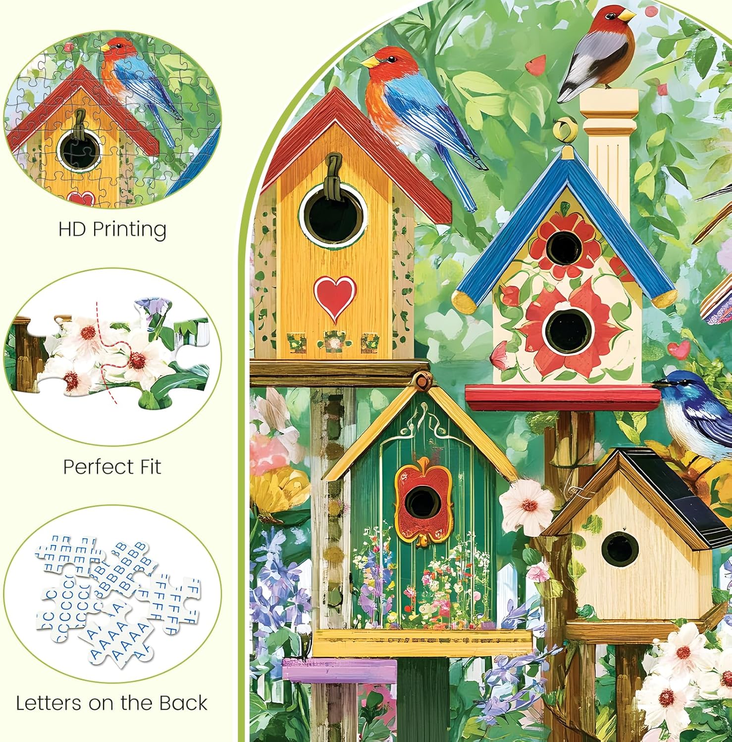 Alternative view of 500 Piece Puzzle for Adults, Colorful Birdhouses 500 Piece Puzzle, Vibrant Birds in Blooming Flowers Jigsaw Puzzle, Perfect for Family Game Night, Home Wall Decor, Great Gift for Adults, Seniors