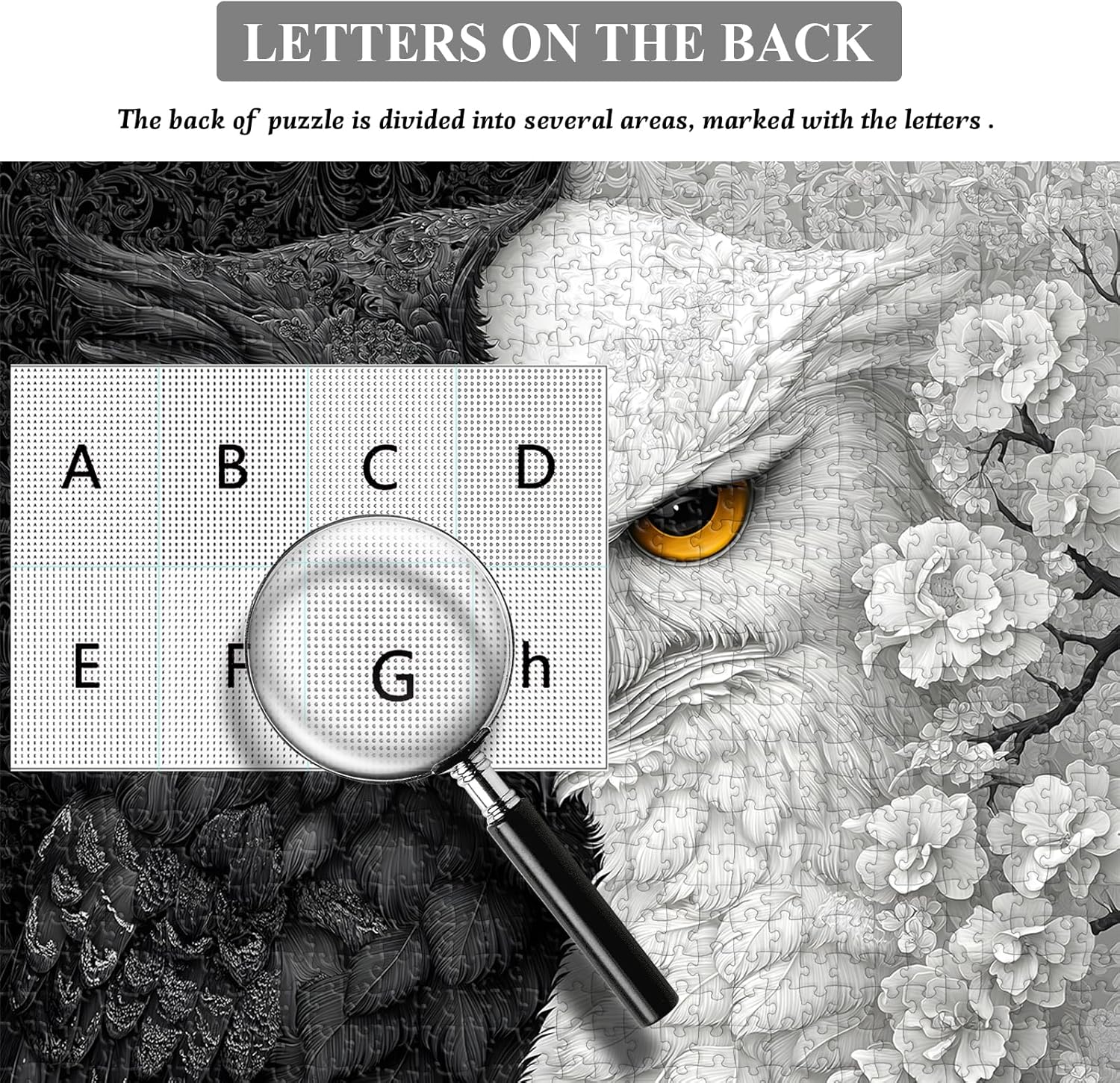 Yin Yang Owl Puzzle for Adults 1000 Pieces,Black and White Puzzles Owl Flowers, Impossible Difficult Hard Bird Jigsaw Puzzle, Animal Floral Art Challenge Puzzle Aesthetic - Image 4