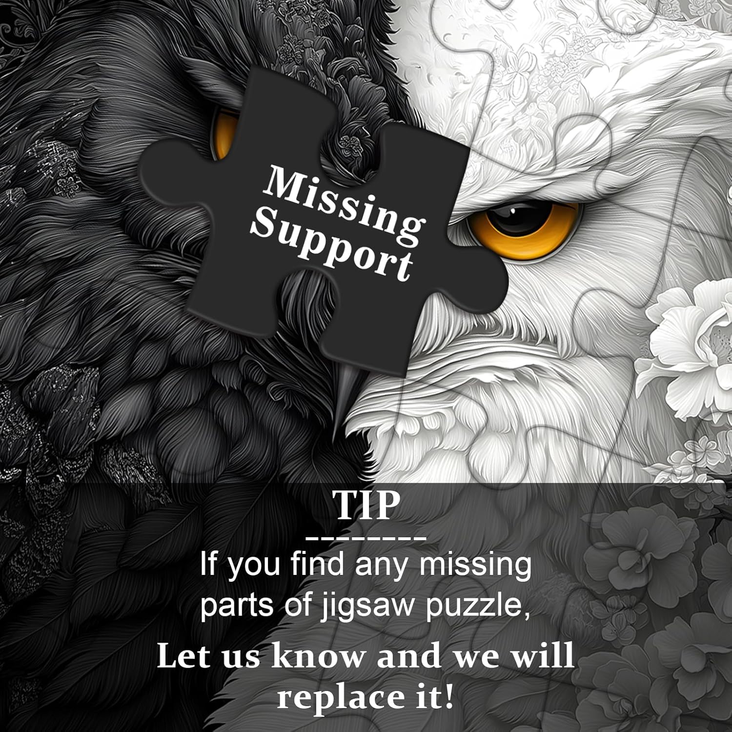 Yin Yang Owl Puzzle for Adults 1000 Pieces,Black and White Puzzles Owl Flowers, Impossible Difficult Hard Bird Jigsaw Puzzle, Animal Floral Art Challenge Puzzle Aesthetic - Image 6