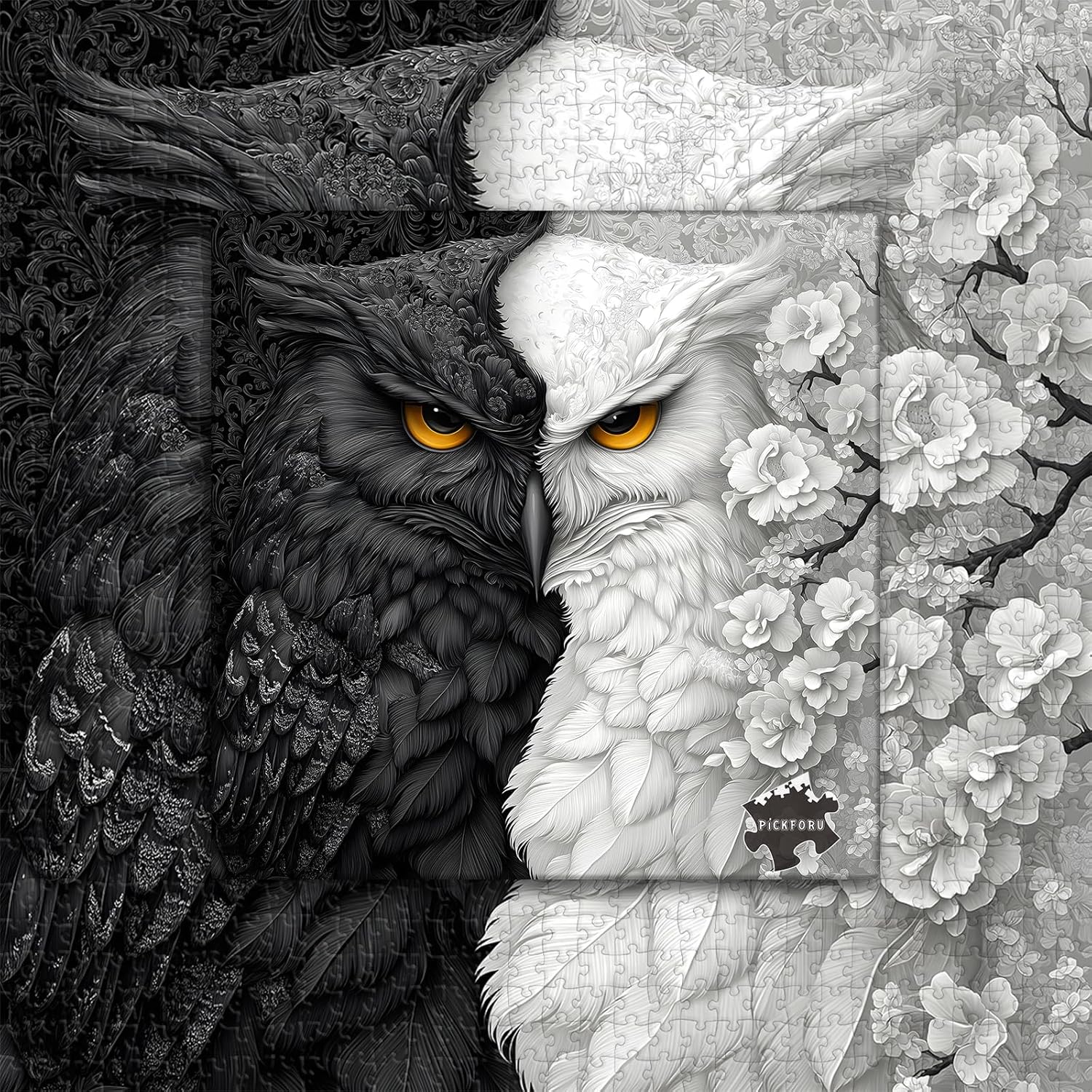 Yin Yang Owl Puzzle for Adults 1000 Pieces,Black and White Puzzles Owl Flowers, Impossible Difficult Hard Bird Jigsaw Puzzle, Animal Floral Art Challenge Puzzle Aesthetic - Image 7