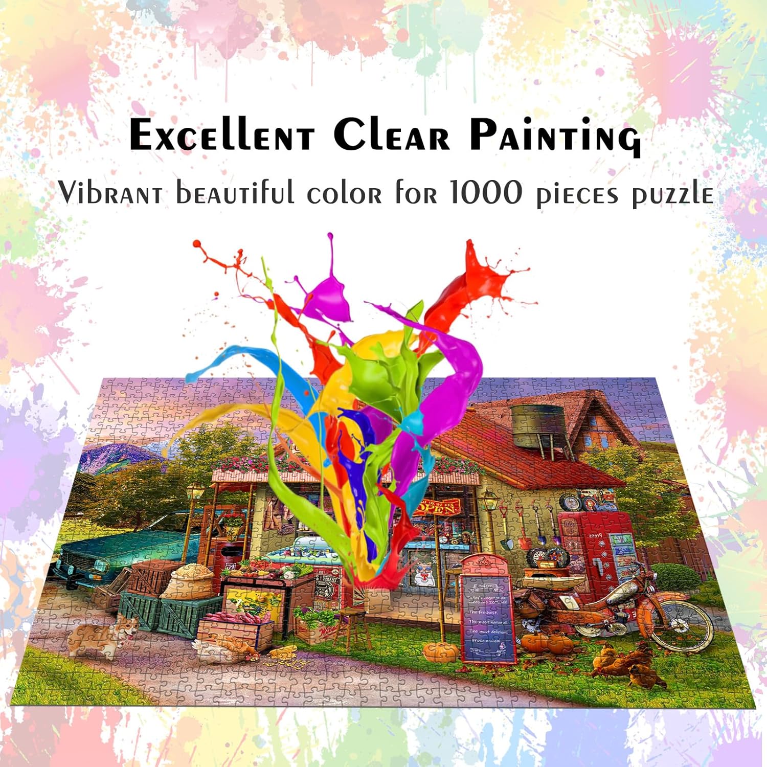 HUADADA Jigsaw Puzzles for Adults 1000 Pieces, Country Store Interlock Perfectly Letter on Back No Dust, Home Decor Birthday Party Gift Toy for Men Women Olders Seniors (27.5"x19.6"), 1:1 Poster - Image 3