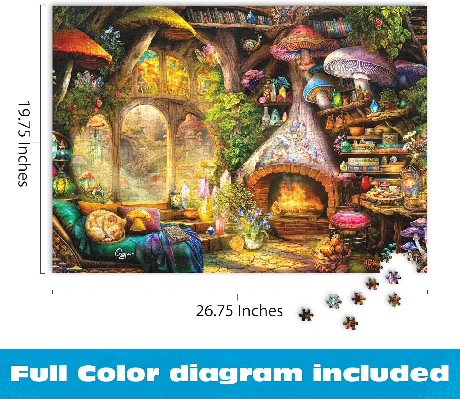 Buffalo Games u2013 Aimee Stewart Merry Mushroom Cottage 1000 Piece Jigsaw Puzzle for Adults, Whimsical Fantasy Scene, Made in USA