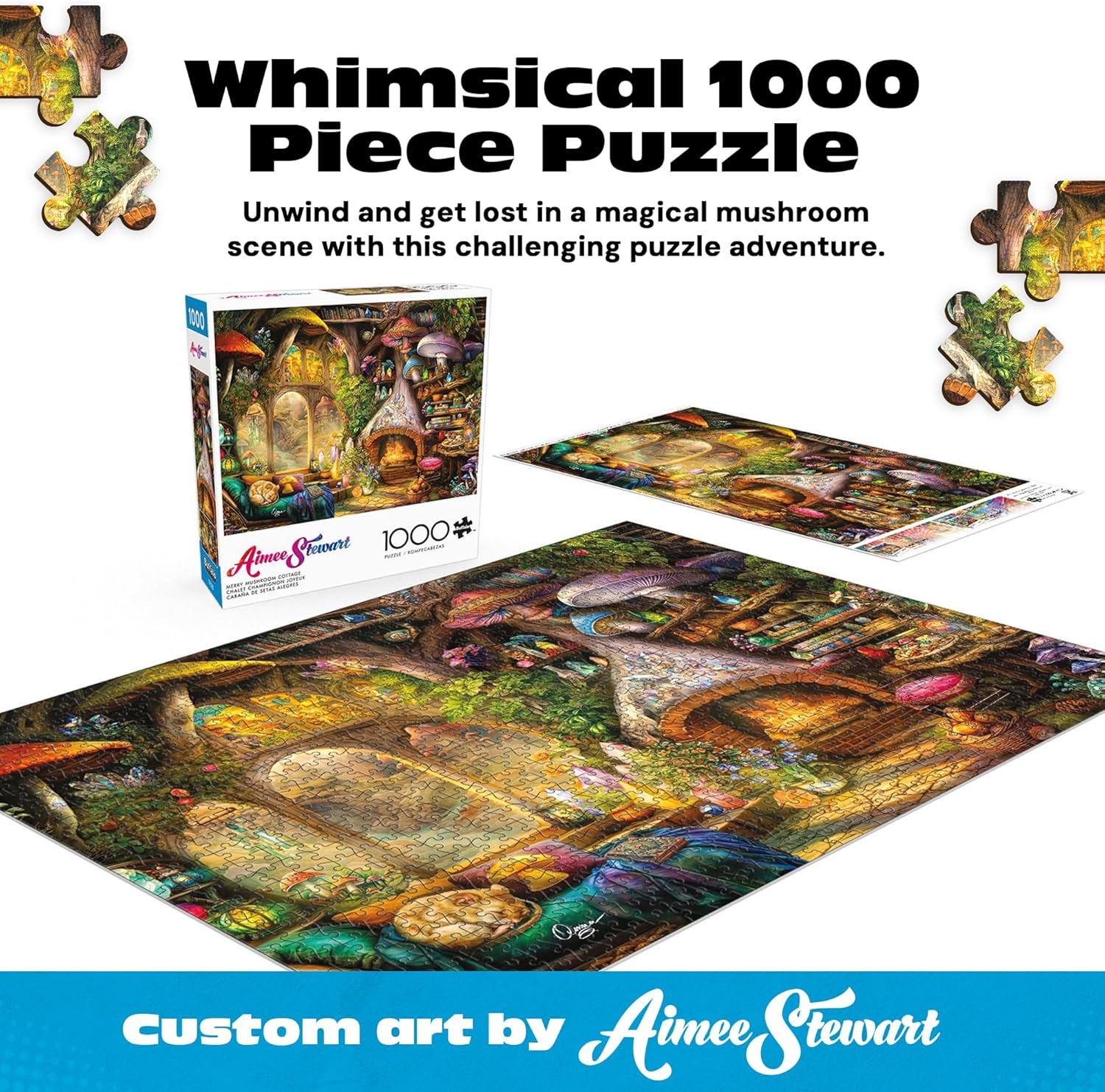 Alternative view of Buffalo Games u2013 Aimee Stewart Merry Mushroom Cottage 1000 Piece Jigsaw Puzzle for Adults, Whimsical Fantasy Scene, Made in USA