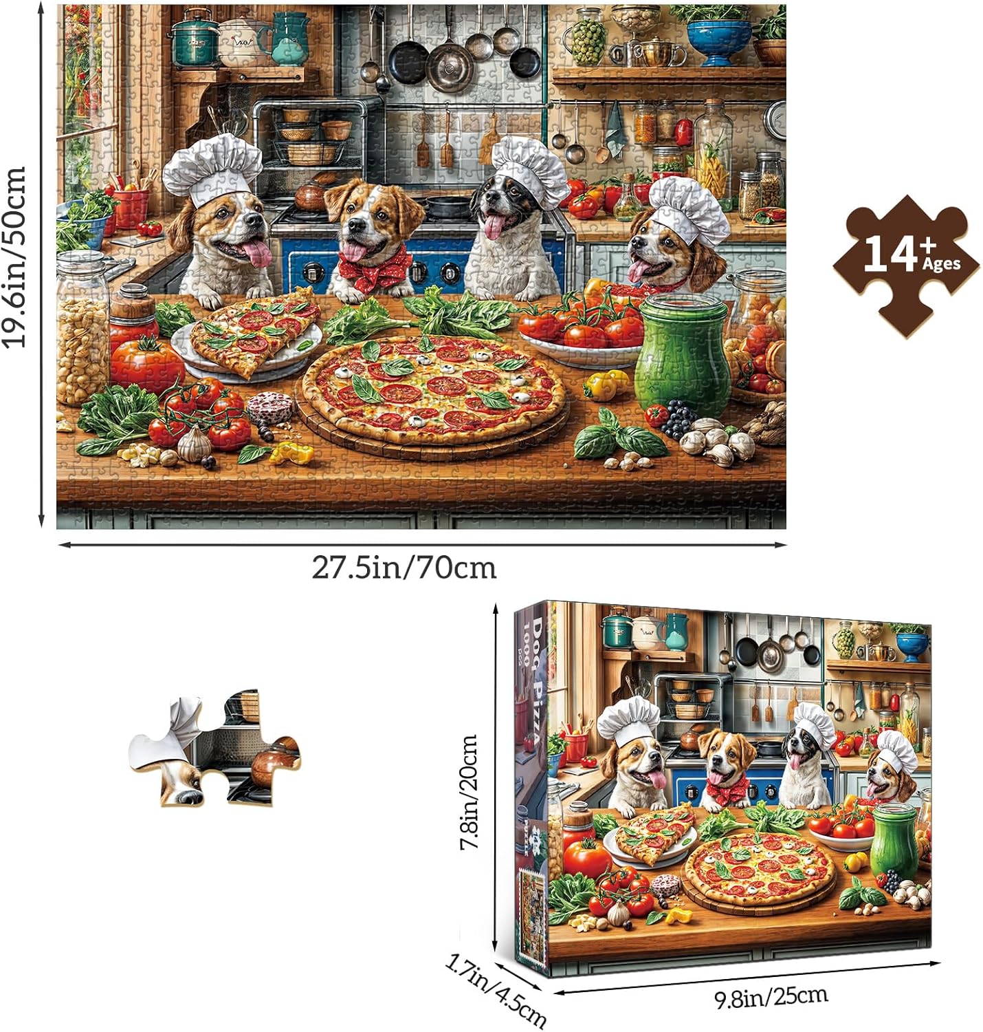 TangMosaic Funny Dog Pizza Jigsaw Puzzle, 1000 Piece Puzzle for Adults, Food Kitchen Puzzles, Animal Pet Lover Challenging Puzzles, Interlock Perfectly No Dust, Gifts for Valentine's Day Easter