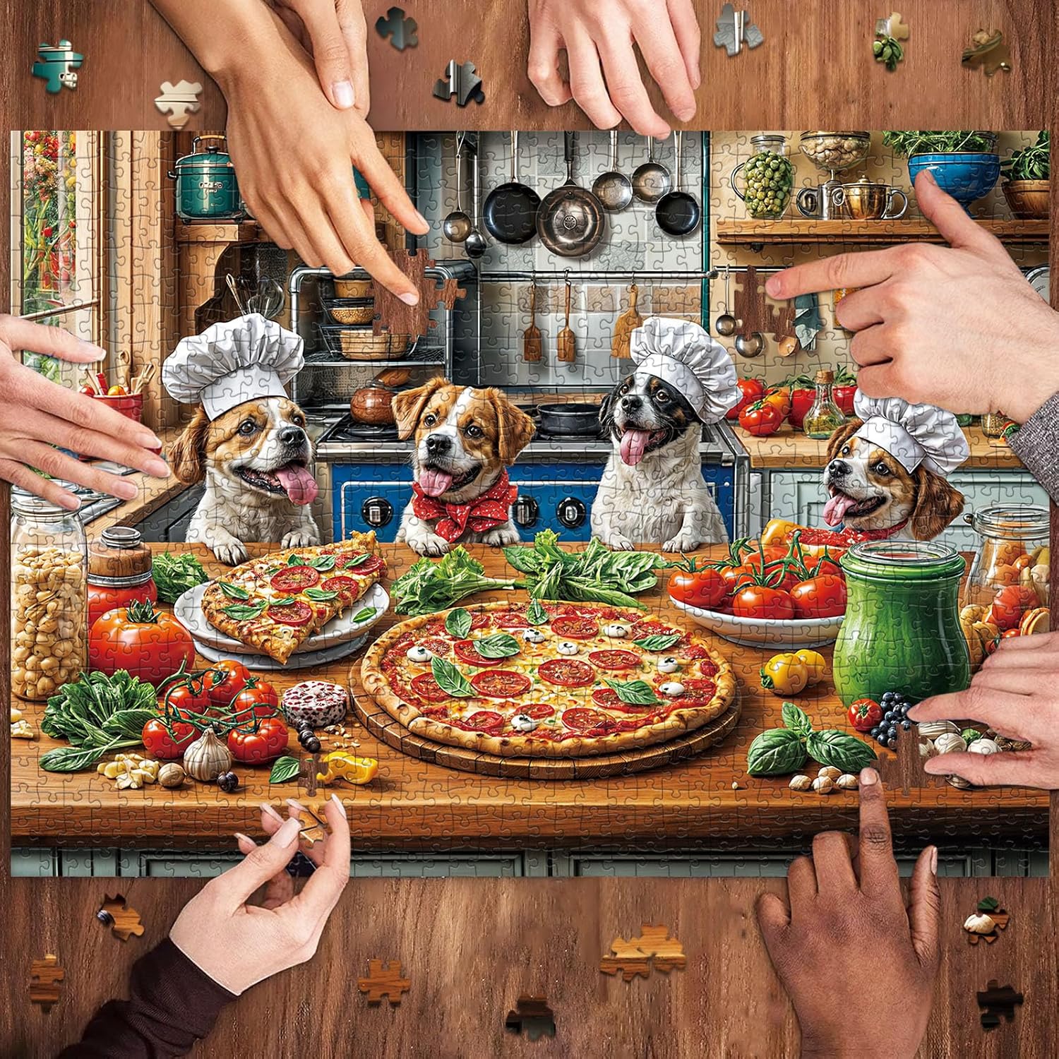 Alternative view of TangMosaic Funny Dog Pizza Jigsaw Puzzle, 1000 Piece Puzzle for Adults, Food Kitchen Puzzles, Animal Pet Lover Challenging Puzzles, Interlock Perfectly No Dust, Gifts for Valentine's Day Easter