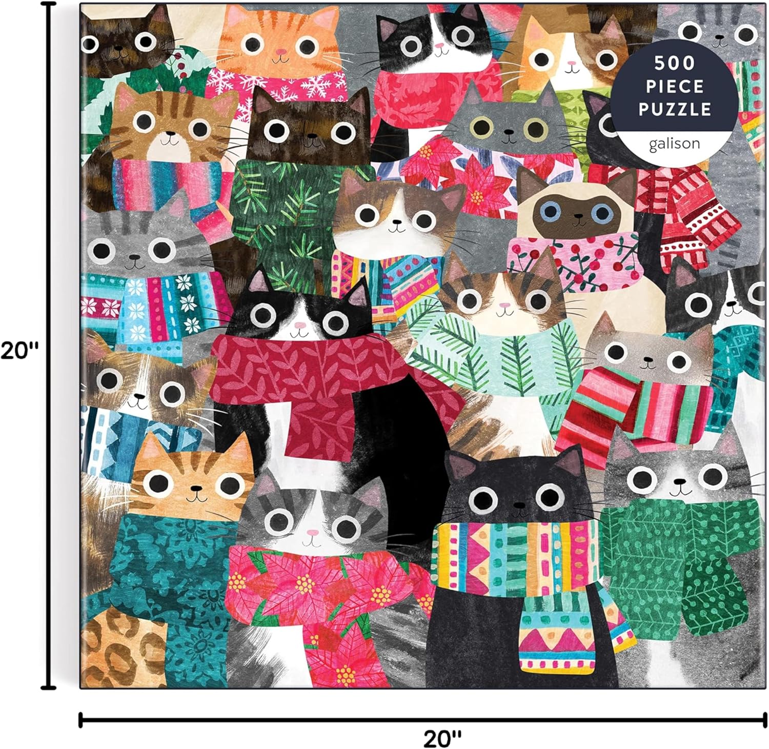Wintry Cats 500 Piece Puzzle from Galison - 20" x 20" Winter Themed Puzzle That is Puurrfect for The Holidays, Fun and Colorful Artwork, Thick and Sturdy Pieces, Makes a Wonderful Gift!