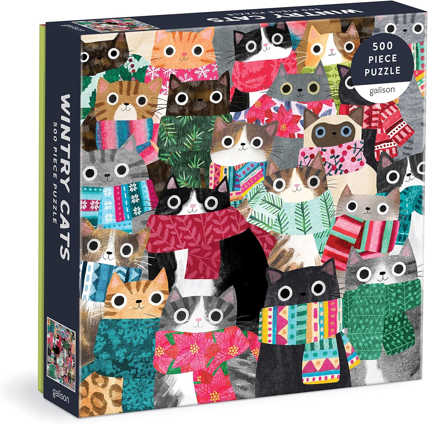 Alternative view of Wintry Cats 500 Piece Puzzle from Galison - 20" x 20" Winter Themed Puzzle That is Puurrfect for The Holidays, Fun and Colorful Artwork, Thick and Sturdy Pieces, Makes a Wonderful Gift!
