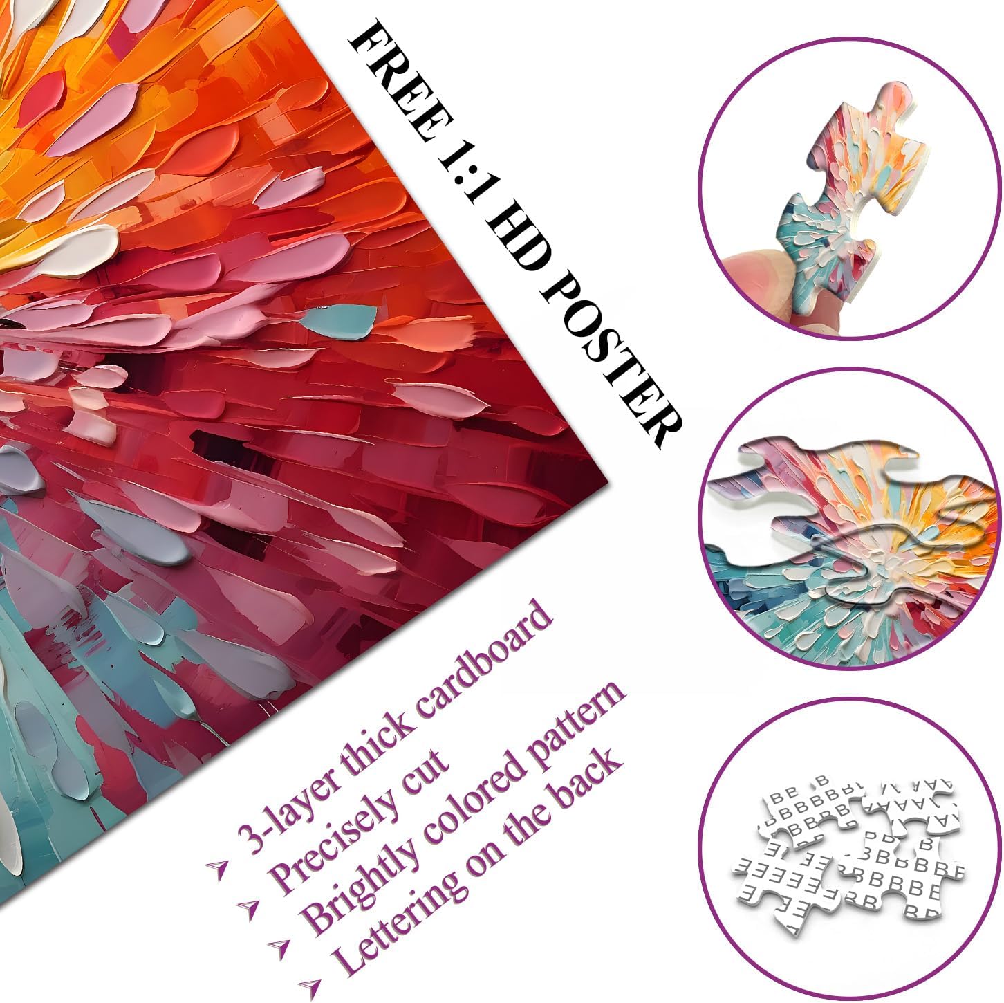 Impossible Puzzles 1000 Piece, Colorful Hard Difficult Puzzle for Adults, Gradient Rainbow Challenging Jigsaw Art Painting - Image 4