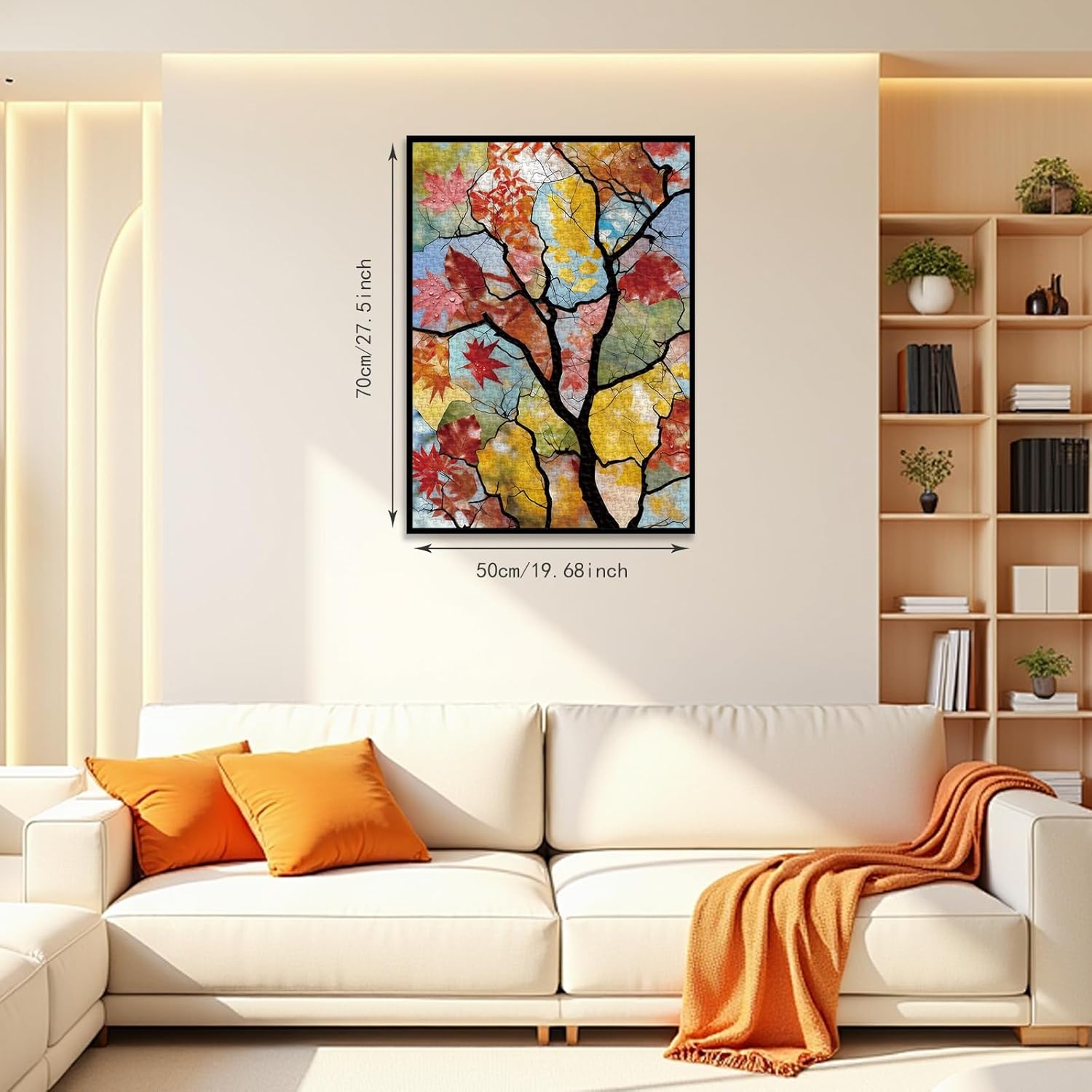 PQIKTUV Jigsaw Puzzle 1000 Pieces Stained Glass Autumn Tree, Puzzles for Adults 1000 Pieces with Dustproof Storage Bag, Impossible Puzzle Family Decoration for Valentine Friends Parents