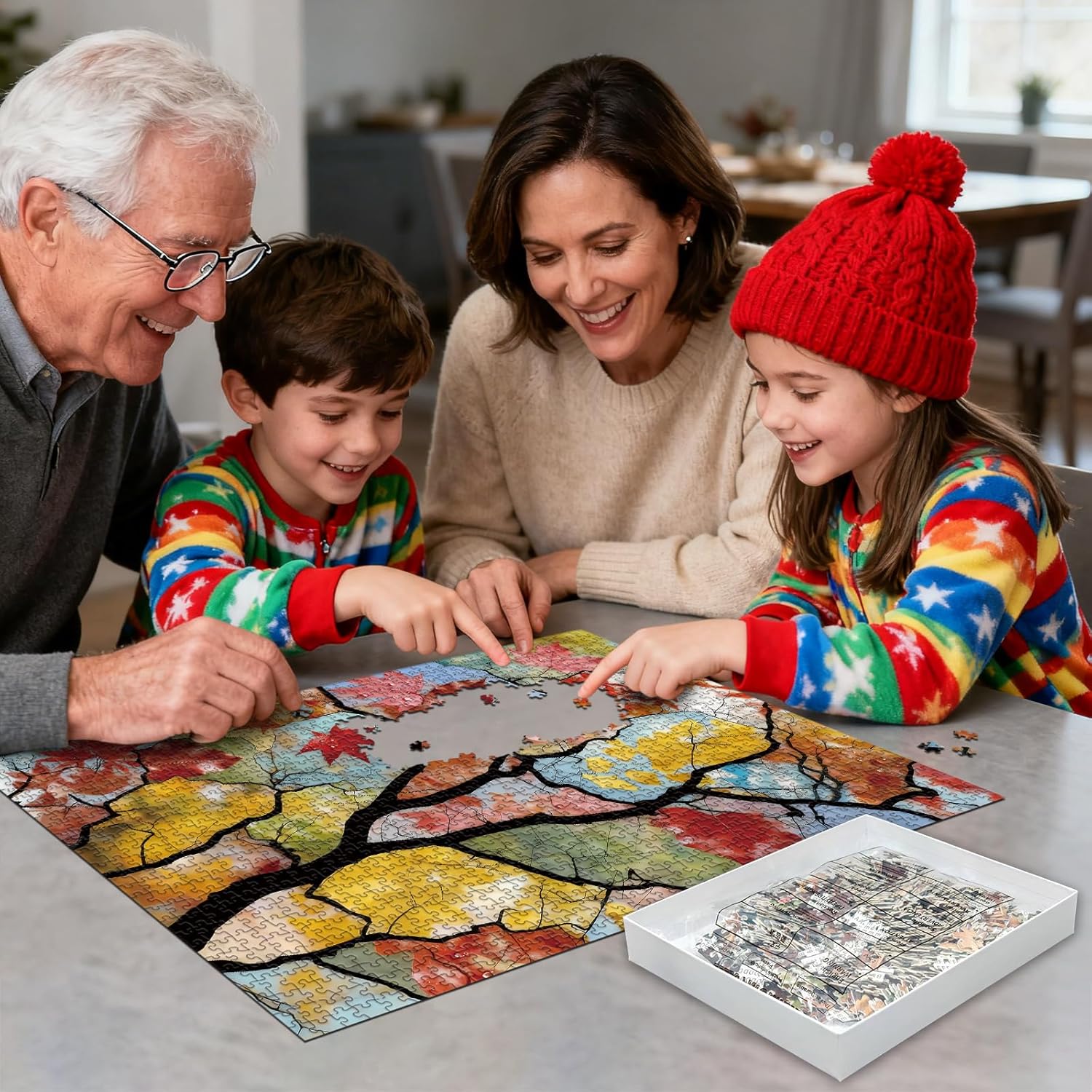 Alternative view of PQIKTUV Jigsaw Puzzle 1000 Pieces Stained Glass Autumn Tree, Puzzles for Adults 1000 Pieces with Dustproof Storage Bag, Impossible Puzzle Family Decoration for Valentine Friends Parents