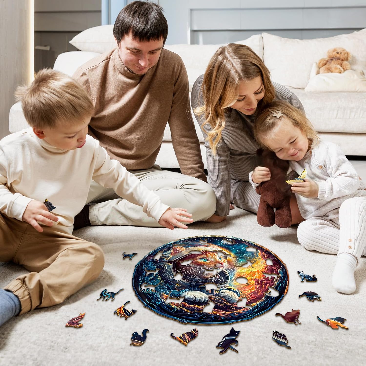 Wooden Jigsaw Puzzles, Space Cat Wooden Puzzles for Adults with Unique Shape, Adult Jigsaw Puzzle, Birthday Gifts for Adults, 13.4"x13.2"-300pcs
