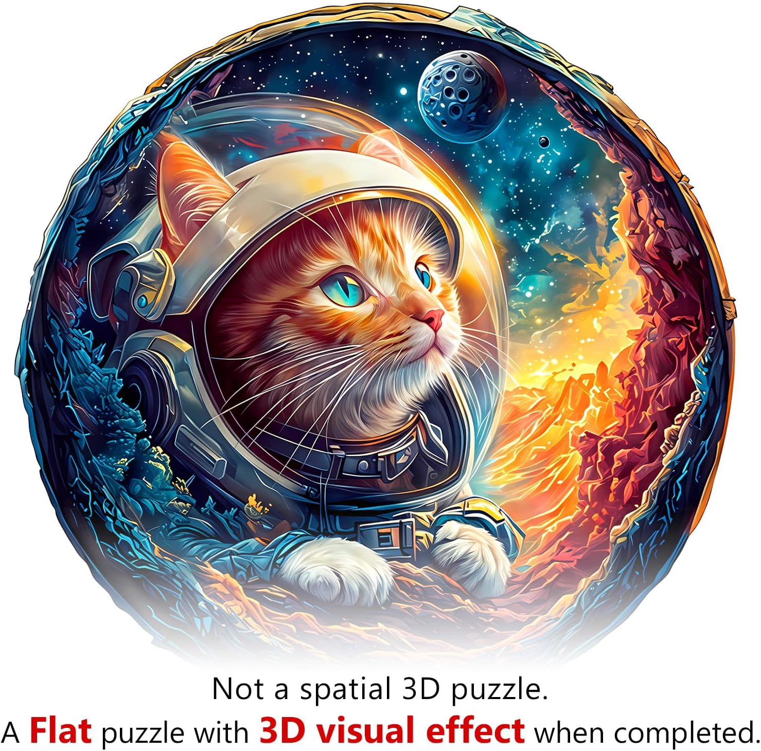Wooden Jigsaw Puzzles, Space Cat Wooden Puzzles for Adults with Unique Shape, Adult Jigsaw Puzzle, Birthday Gifts for Adults, 13.4"x13.2"-300pcs - Image 5