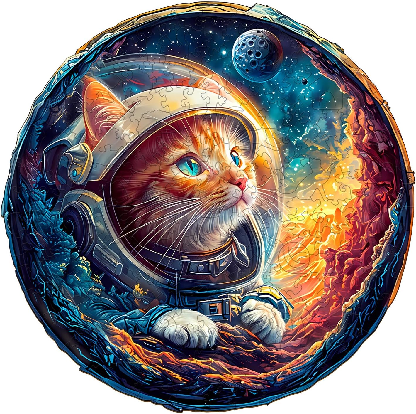 Wooden Jigsaw Puzzles, Space Cat Wooden Puzzles for Adults with Unique Shape, Adult Jigsaw Puzzle, Birthday Gifts for Adults, 13.4"x13.2"-300pcs - Image 9