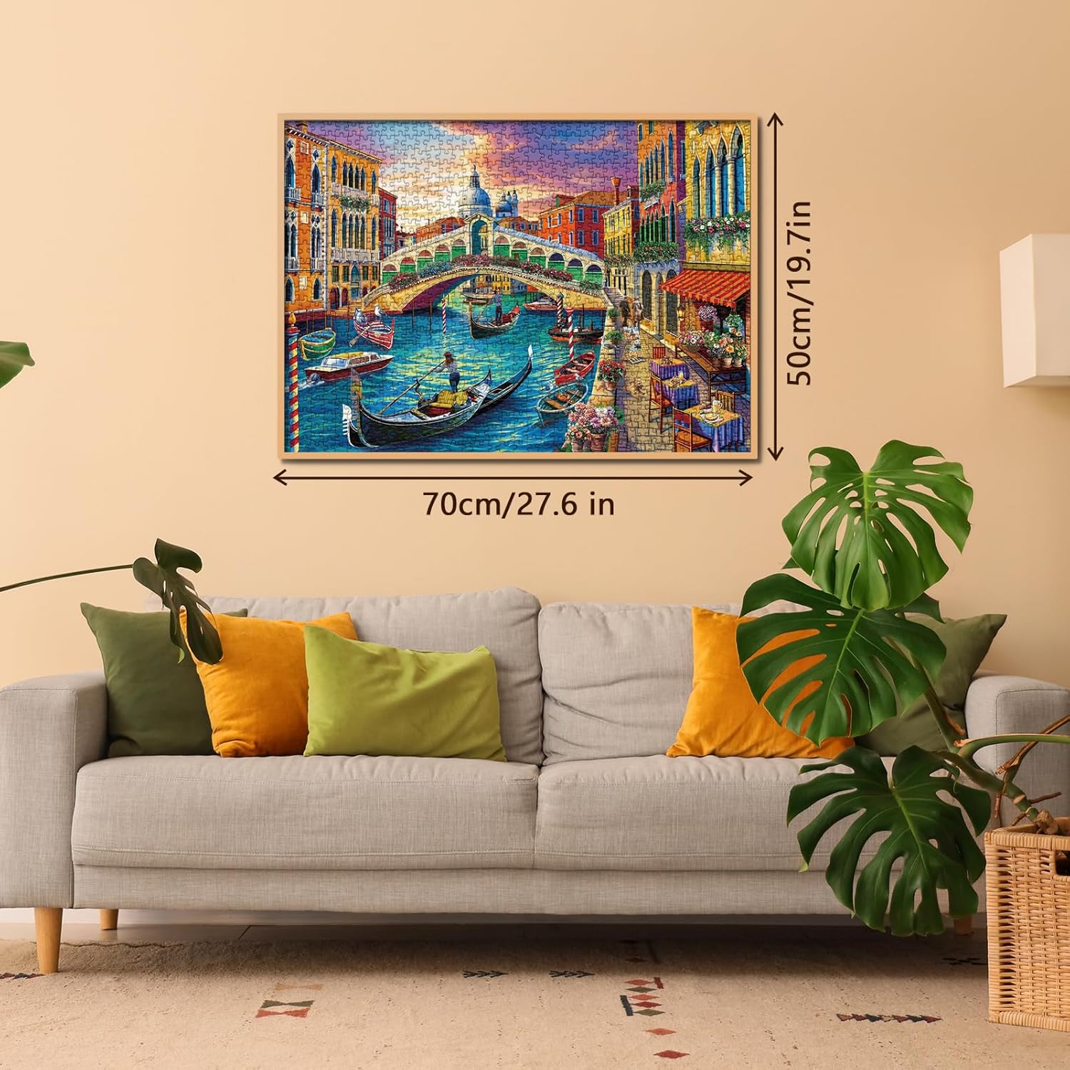 Alternative view of Italy Venice Landscape Puzzle 1000 Pieces for Adults, Europe Water City Jigsaw Puzzle, Sunset Cafe Travel Puzzle