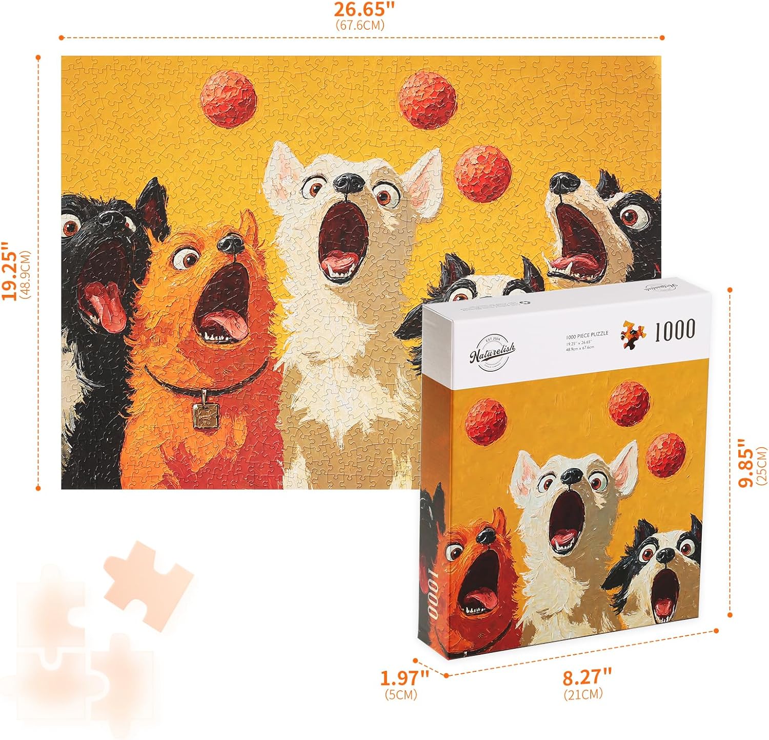 Naturelish Jigsaw Puzzles for Adults 1000 Pieces, Vibrant Colorful Unique Shaped Puzzle Challenging Game for Family Activity Home Decor, 20x27 Inches, 5 Dogs